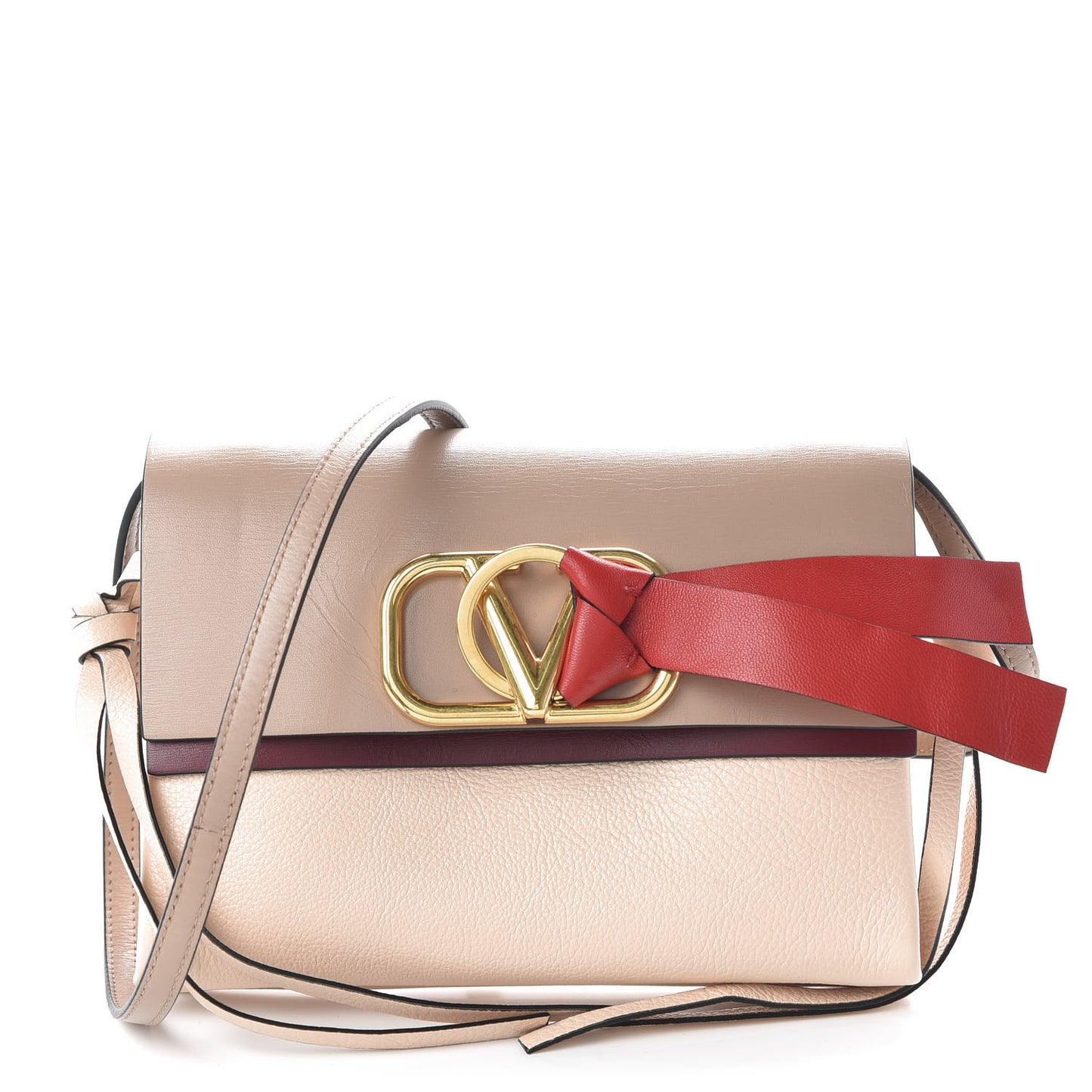 Smooth Calfskin Small VRing Crossbody Bag Rose Cannelle Light Ivory Cerise