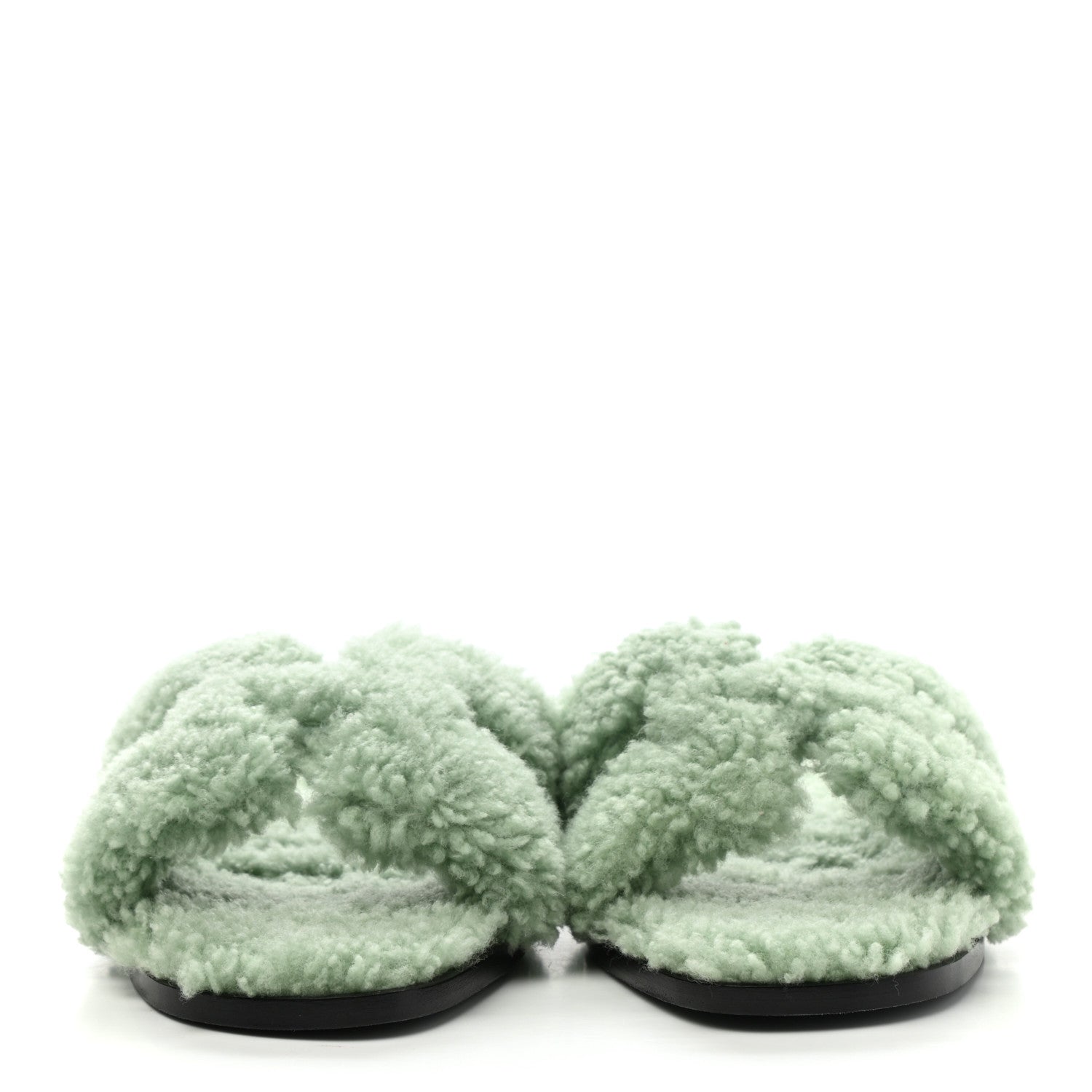 Hermes Woolskin Oran Sandals 38 Vert D’Eau 2 of 8
