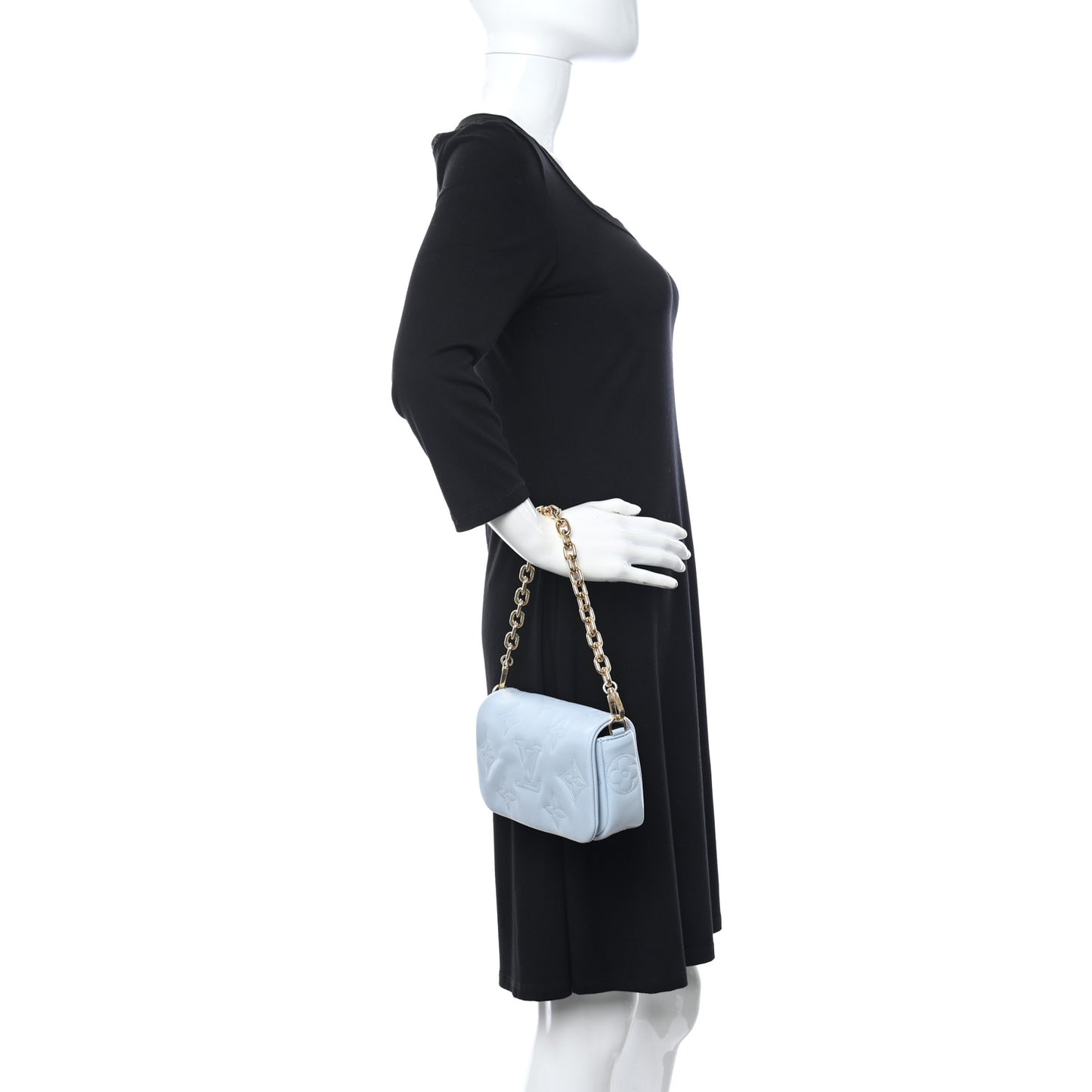 Calfskin Bubblegram Wallet On Strap Ice Blue