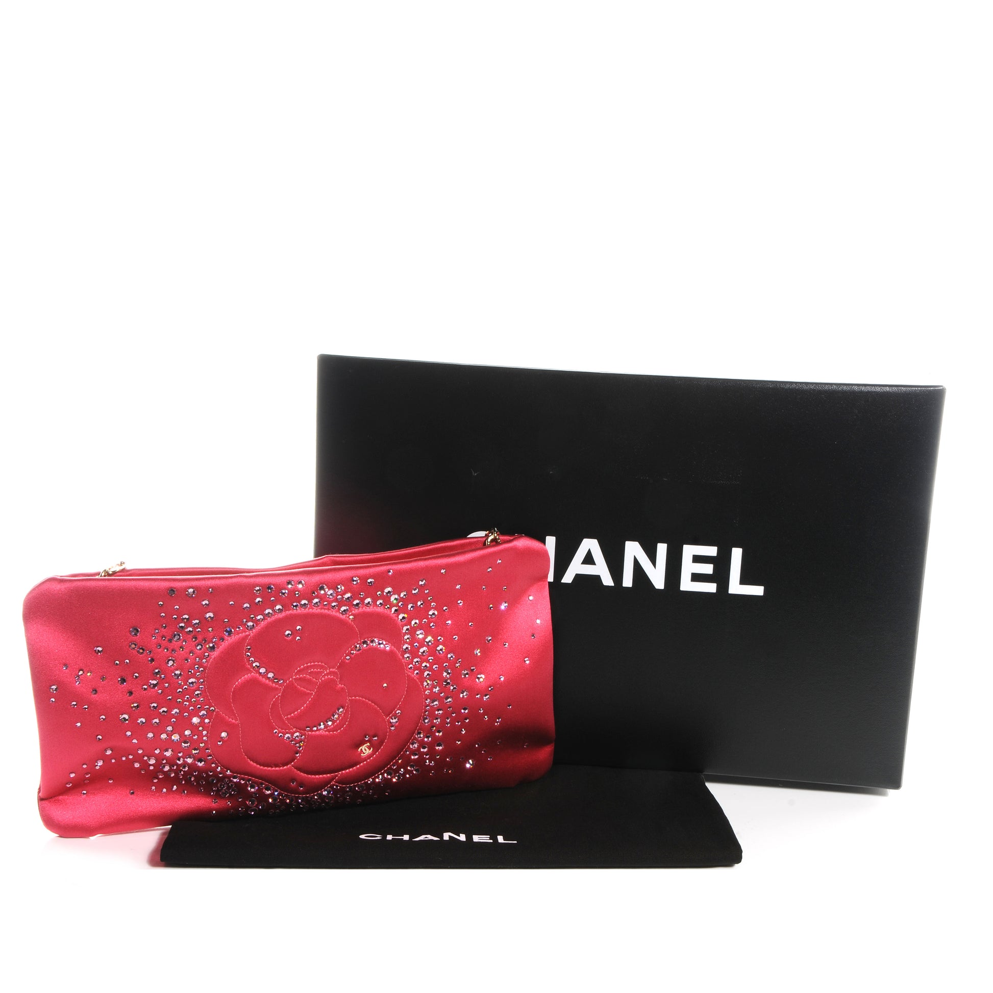 Chanel Satin Diamante Camellia Evening Clutch Bag Pink 5 of 8
