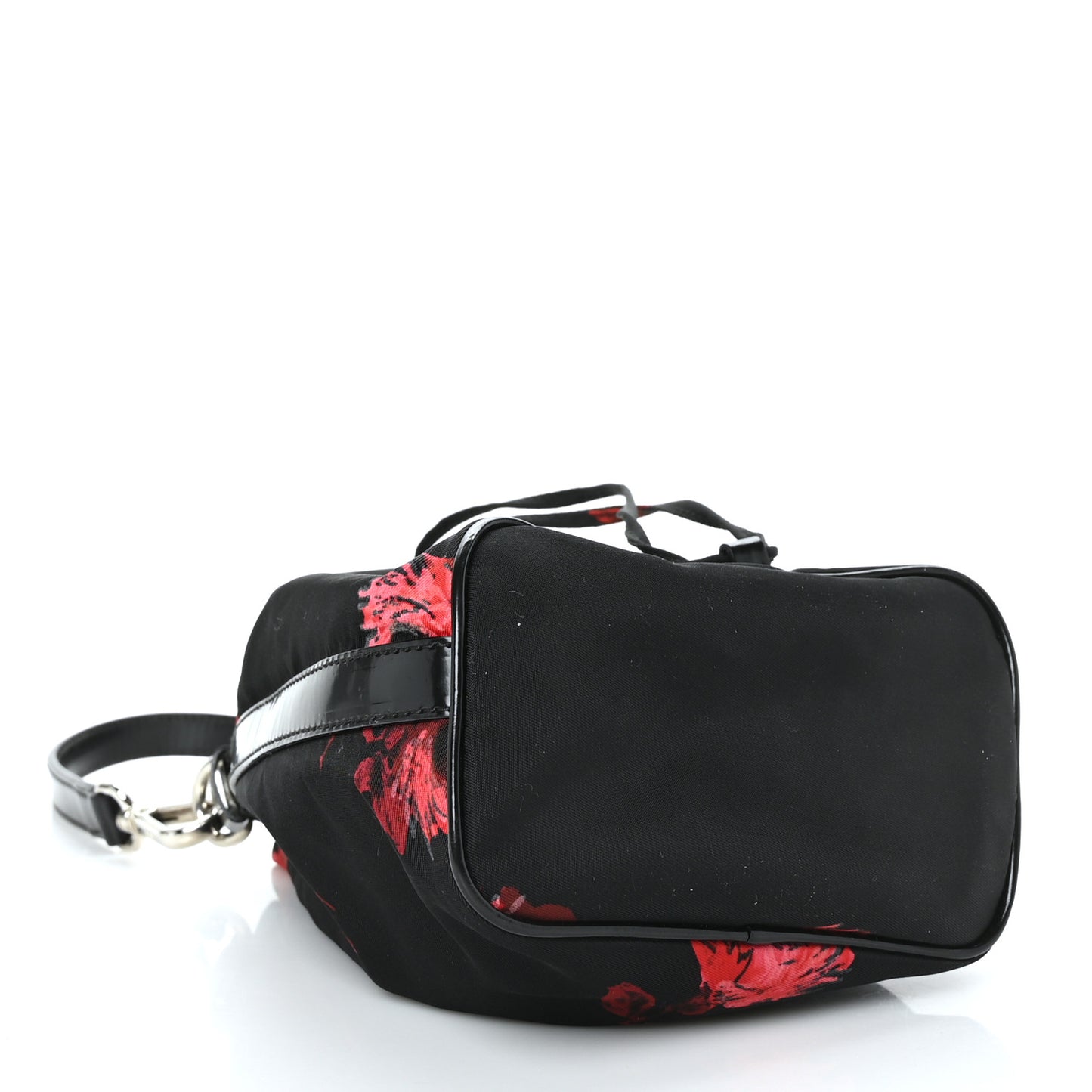 Tessuto Nylon Spazzolato Rose Print Bucket Bag Black Rosso