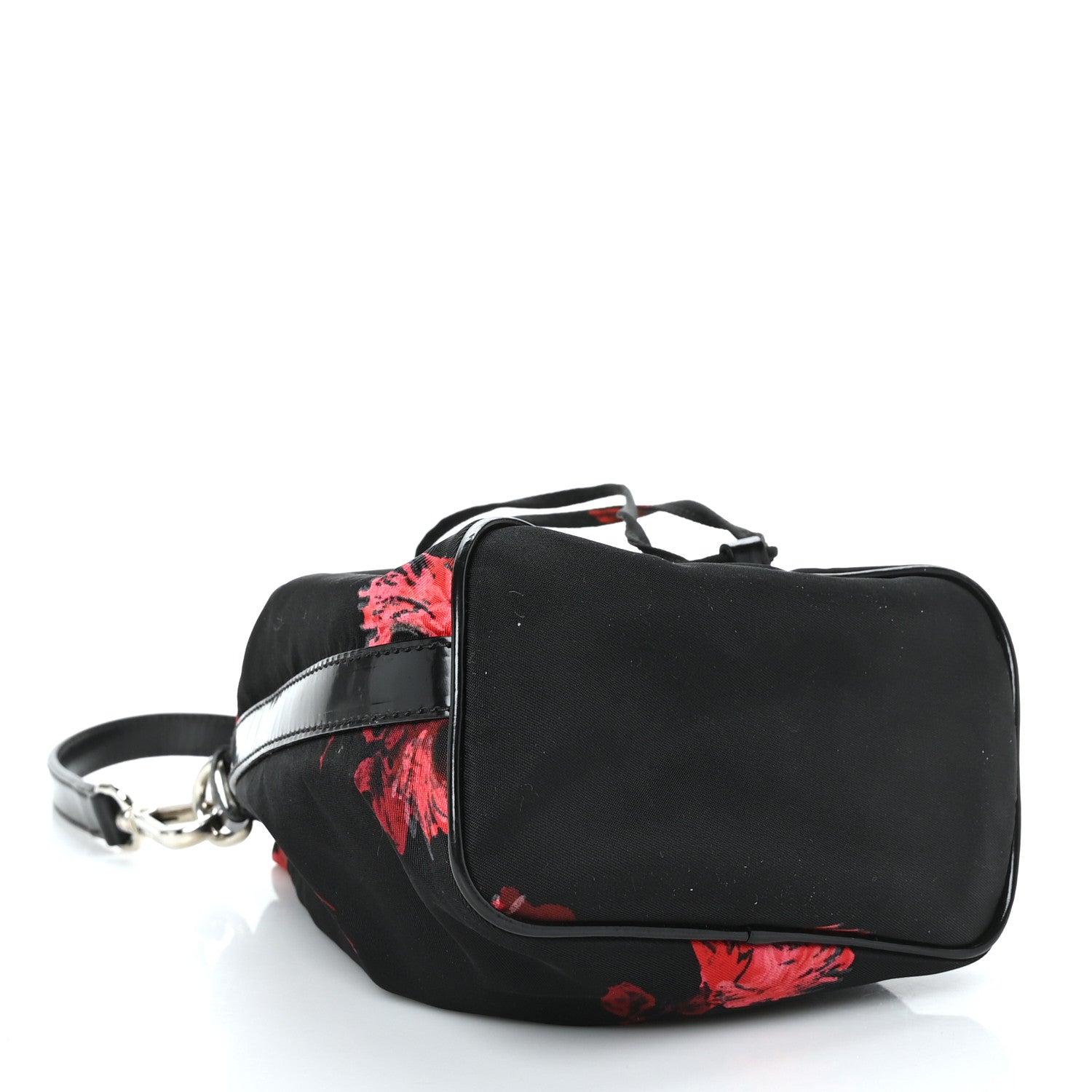Prada Tessuto Nylon Spazzolato Rose Print Bucket Bag Black Rosso 3 of 7