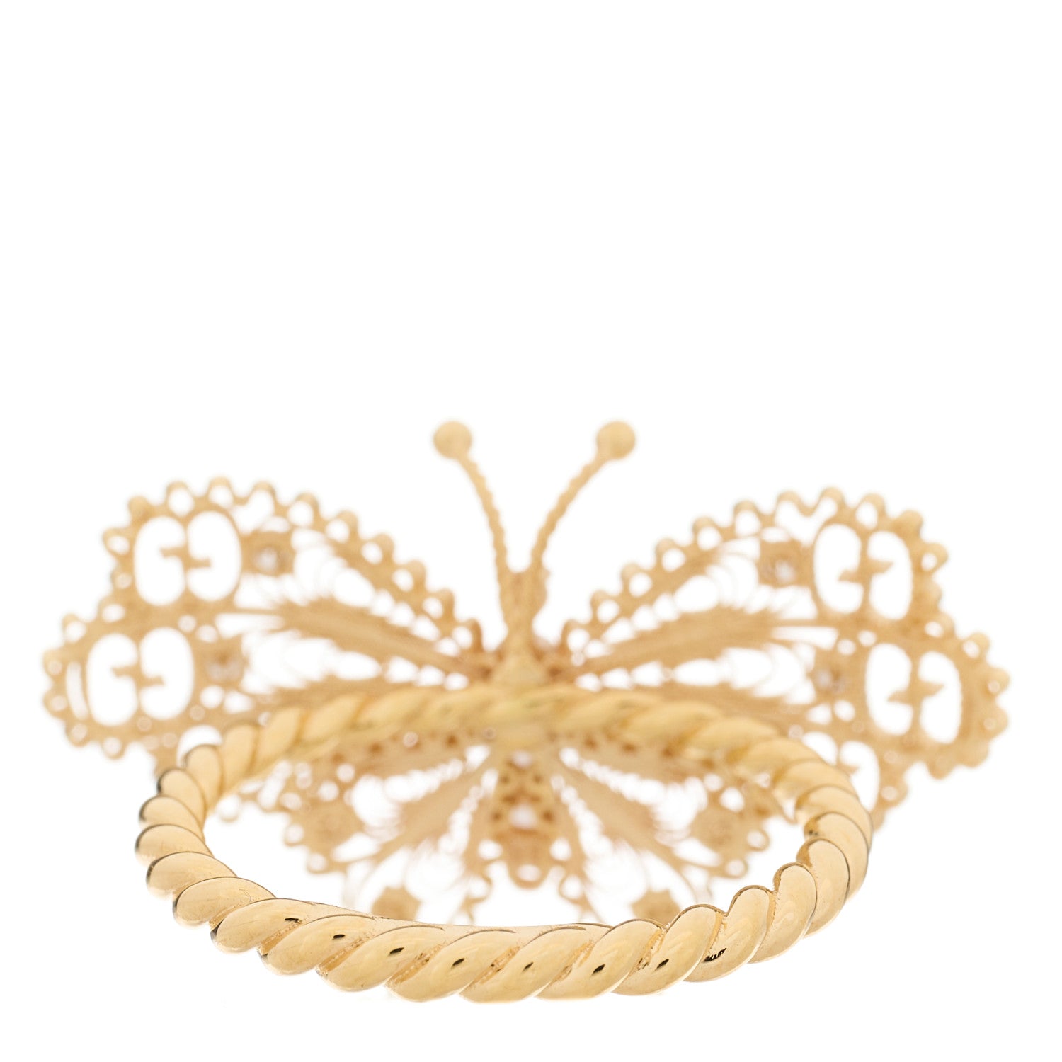 Gucci 18K Yellow Gold Diamond Butterfly Ring 54 7 4 of 6