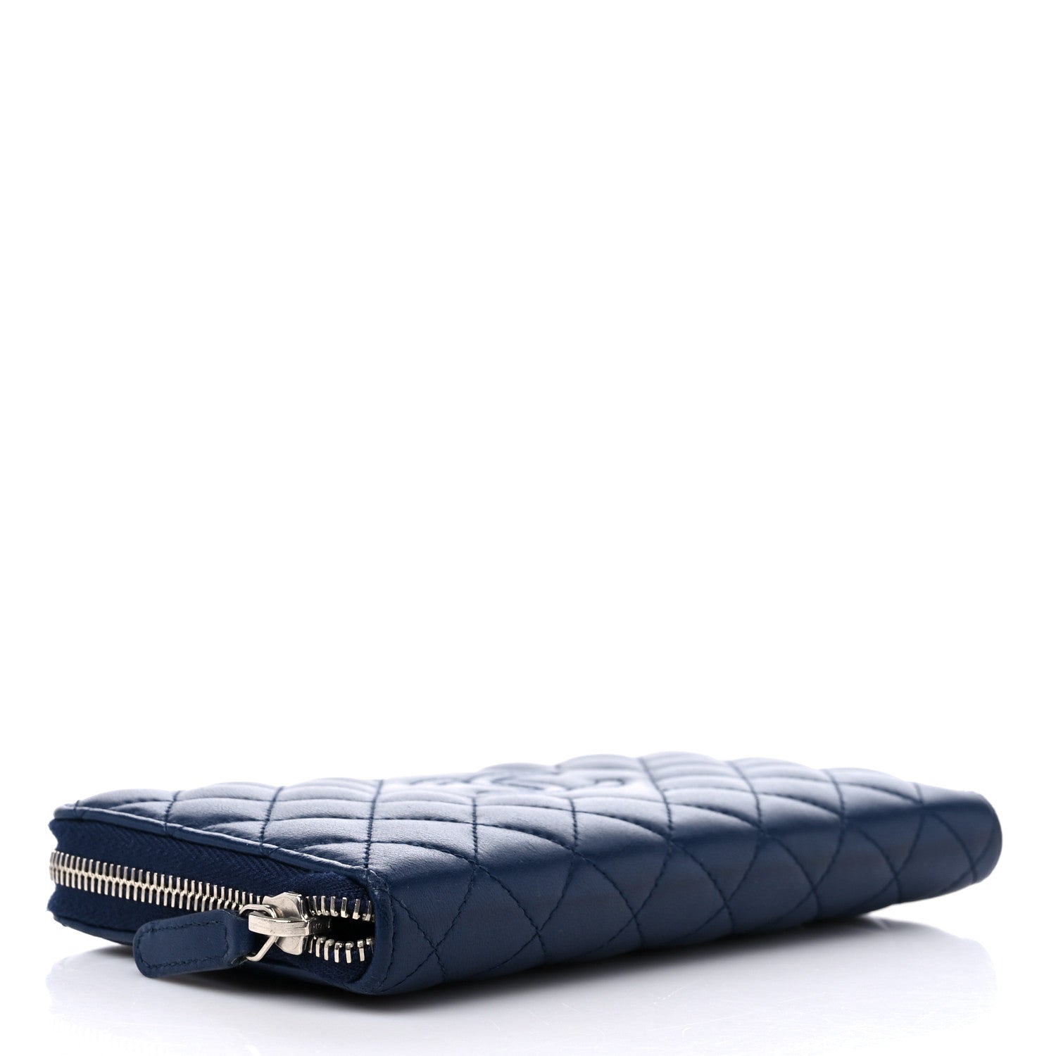 Chanel Caviar Quilted Diamond CC Gusset Zip Around Wallet Navy 4 of 11