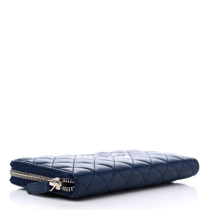 Chanel Caviar Quilted Diamond CC Gusset Zip Around Wallet Navy 4 of 11