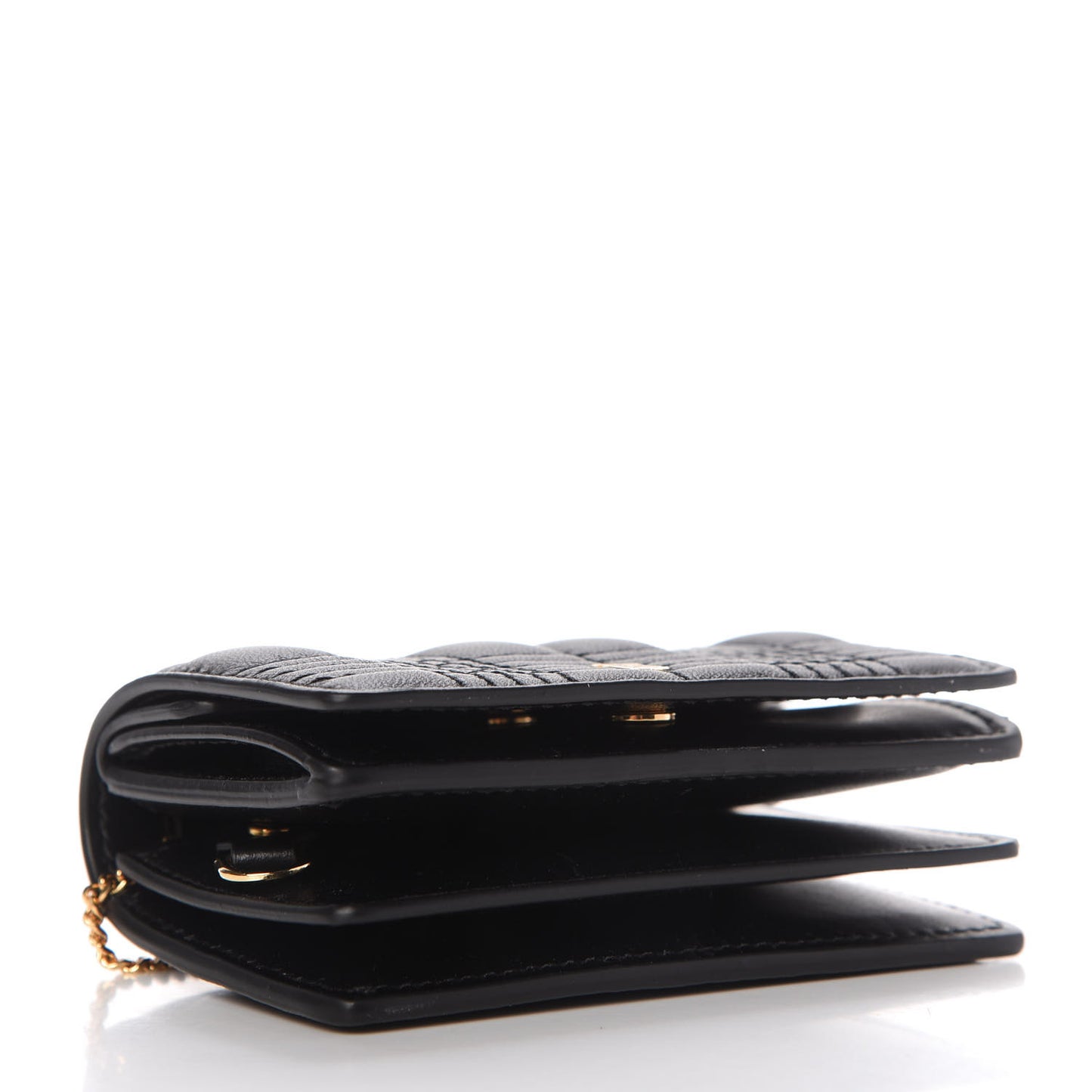 Lambskin Quilted Card Case With Detachable Strap Black