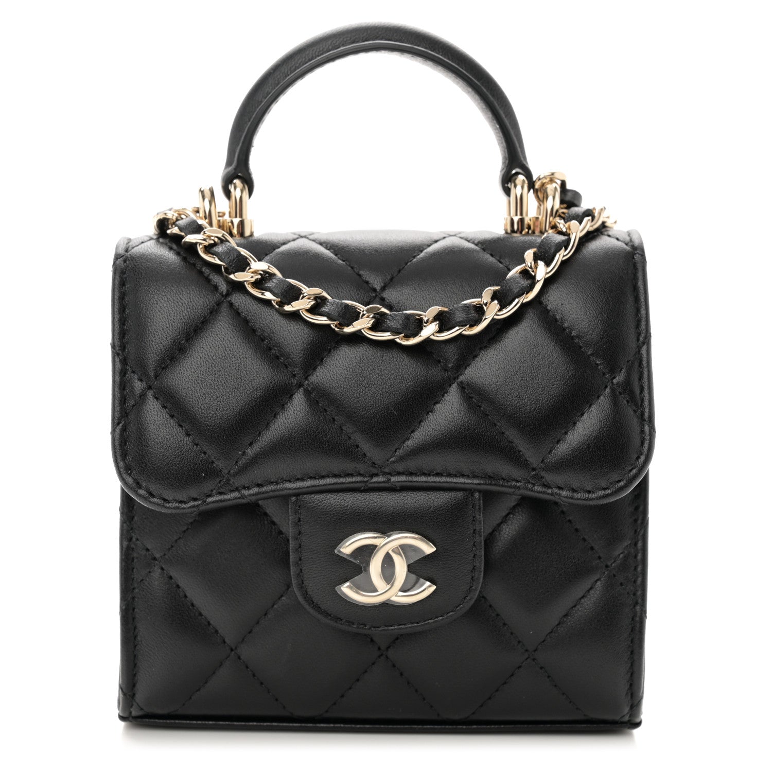 Chanel Lambskin Quilted Top Handle Flap Clutch With Chain Black 1 of 11