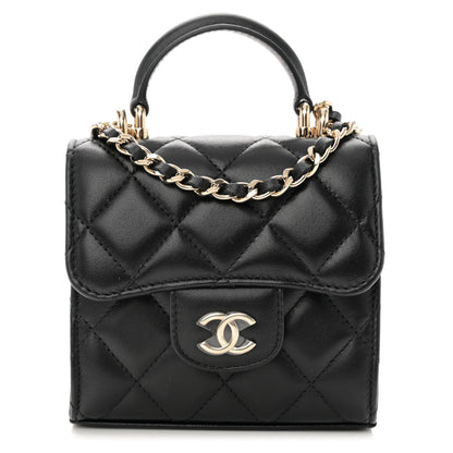 Chanel Lambskin Quilted Top Handle Flap Clutch With Chain Black 1 of 11