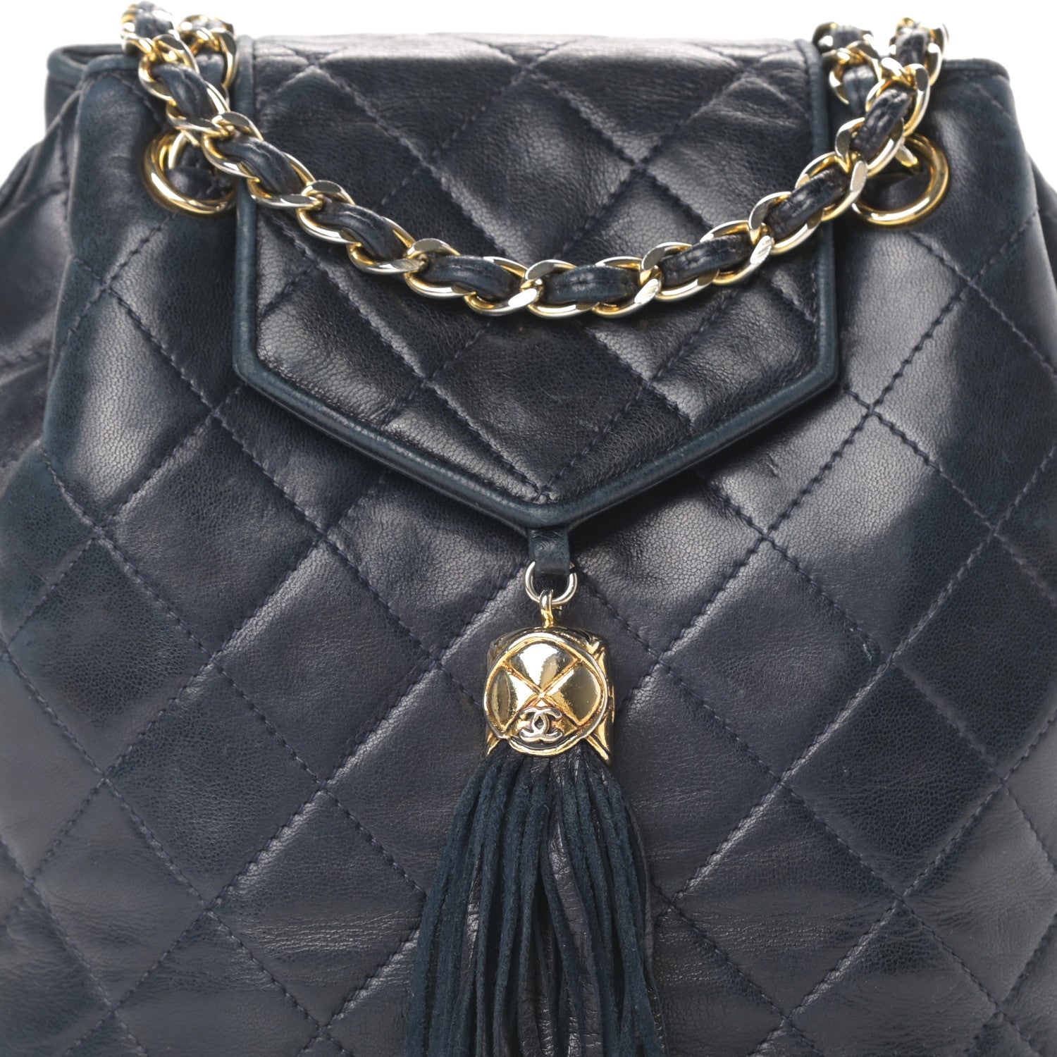 Chanel Lambskin CC Tassel Shoulder Bag Navy 9 of 15