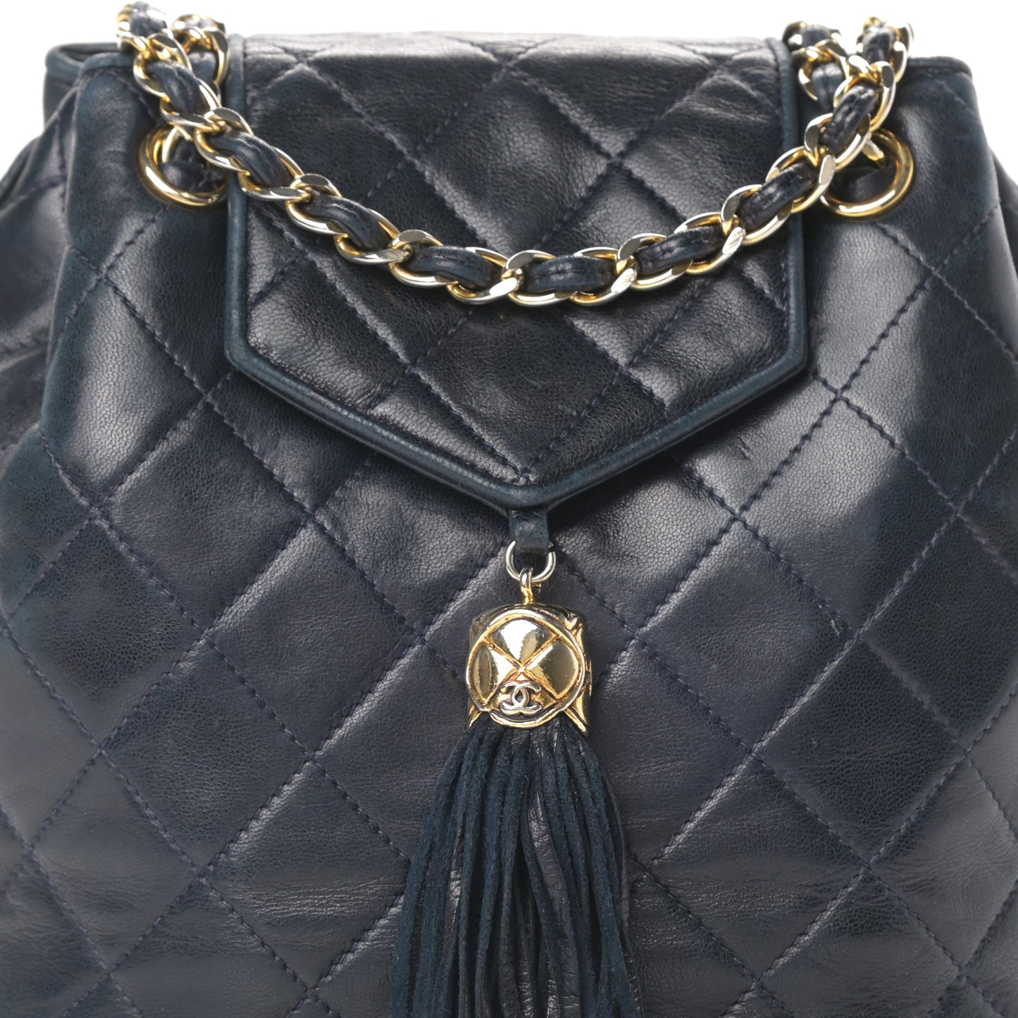 Lambskin CC Tassel Shoulder Bag Navy