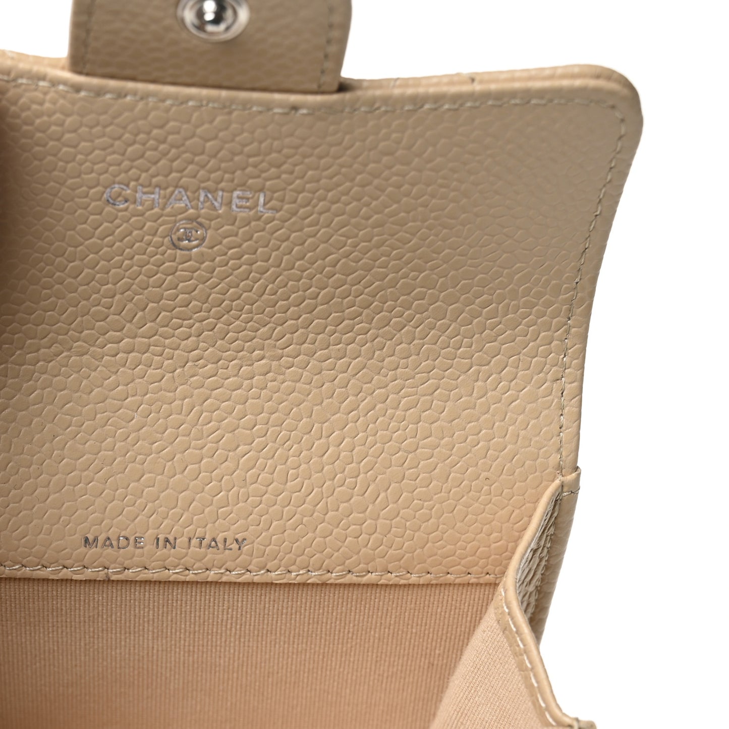 Caviar Quilted Flap Card Holder Wallet Beige