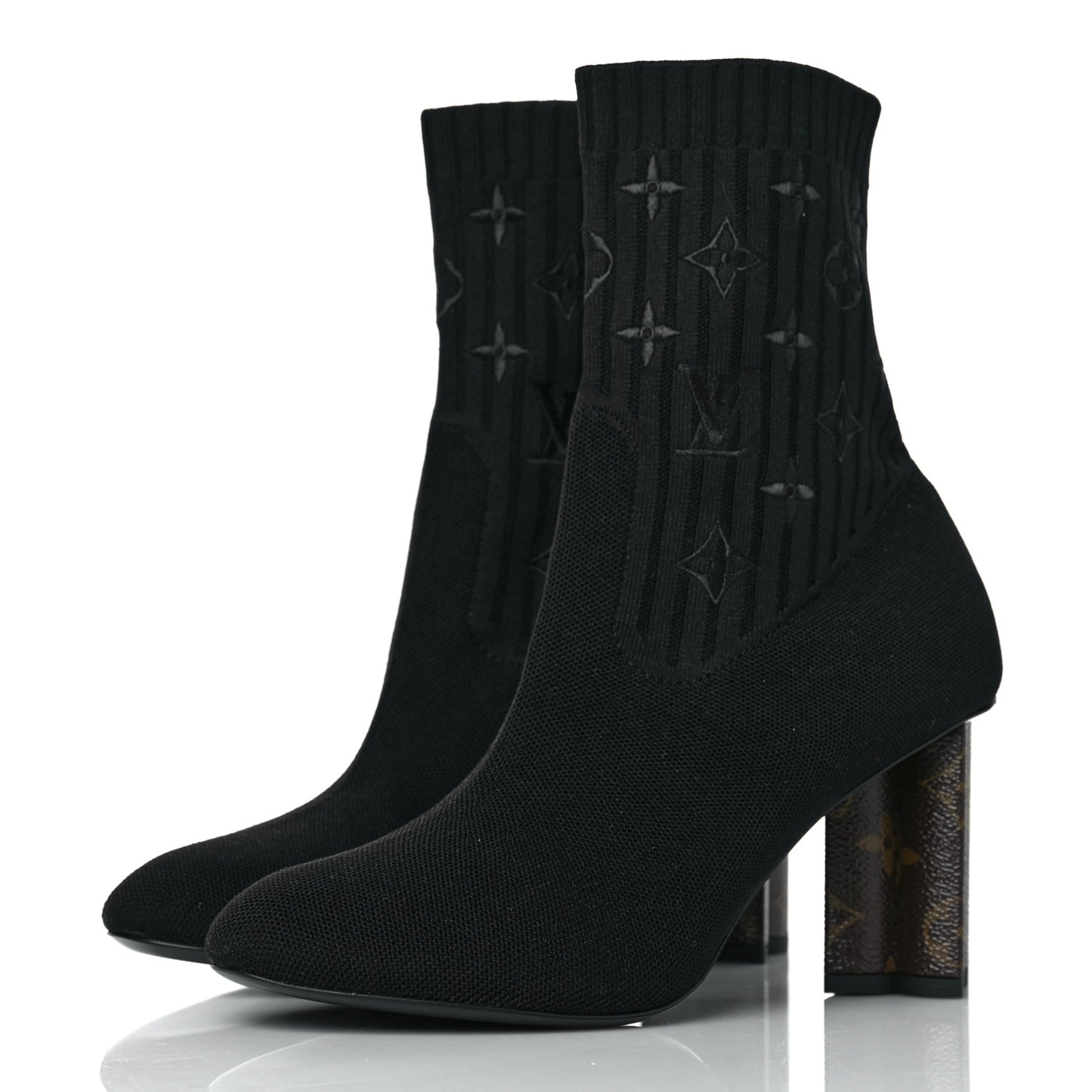 Monogram Stretch Fabric Silhouette Ankle Boots 39.5 Black