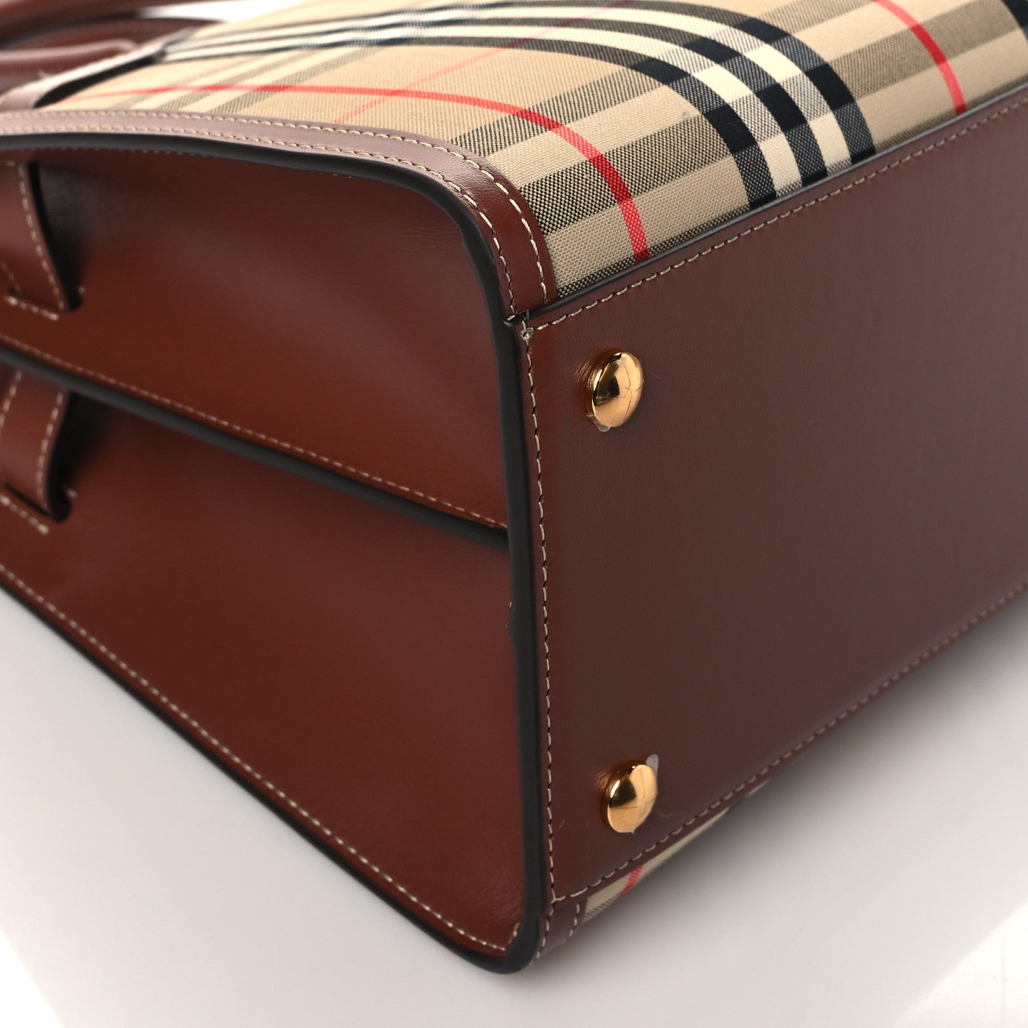 Burberry Calfskin Vintage Check Two Handle Title Bag Archive Beige 10 of 11