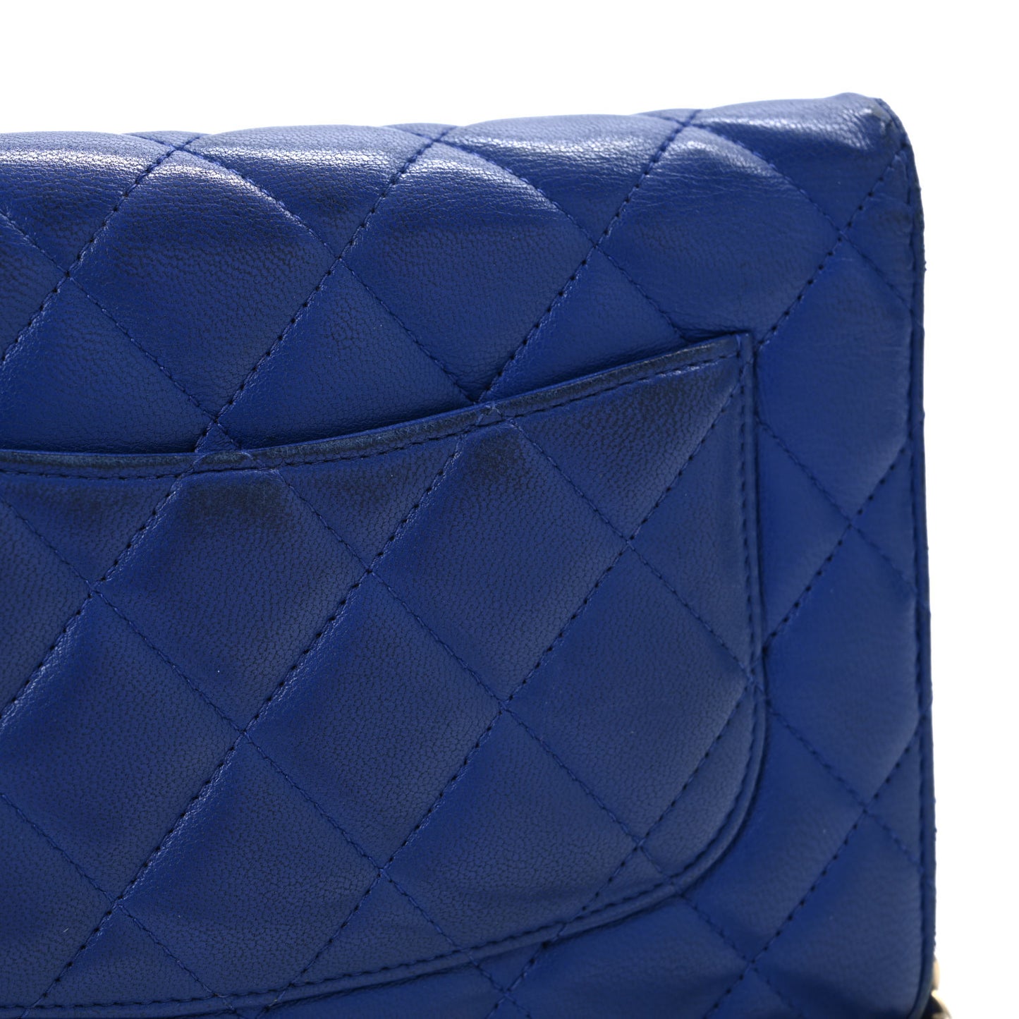 Lambskin Quilted Wallet On Chain WOC  Navy Blue