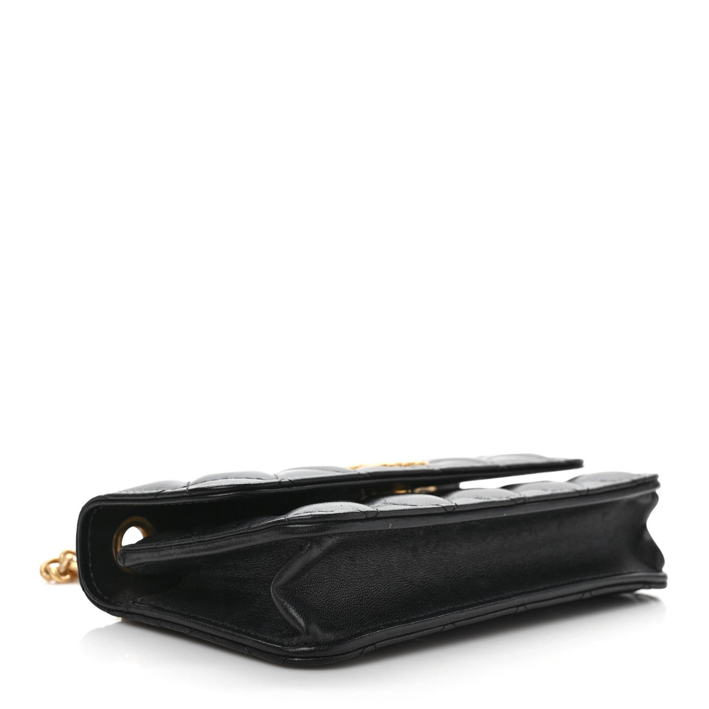 Lambskin Quilted Dynasty Flap Phone Holder With Chain Black