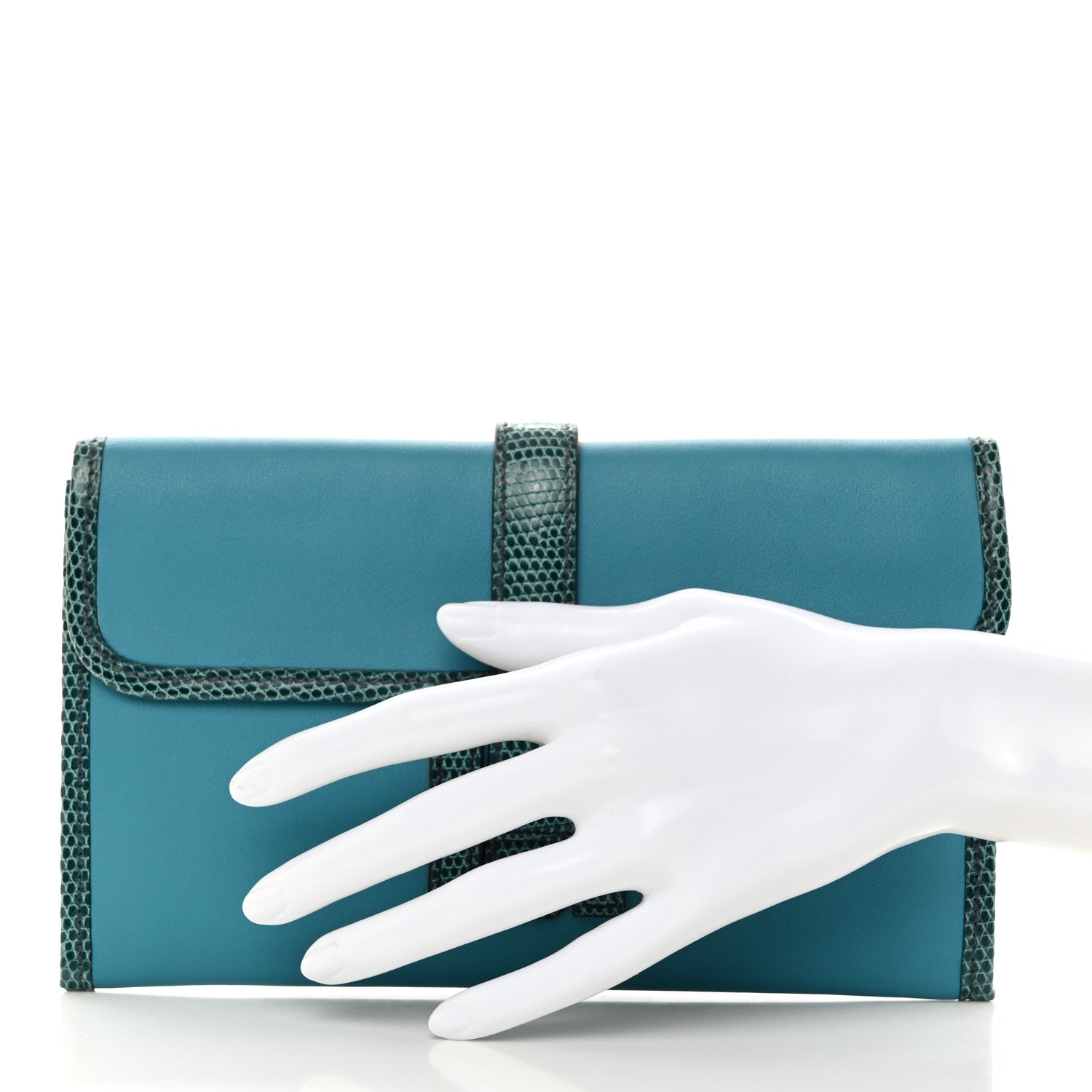 Hermes Swift Lizard Jige Elan Touch Duo Clutch Bleu Paon Mykonos 2 of 7