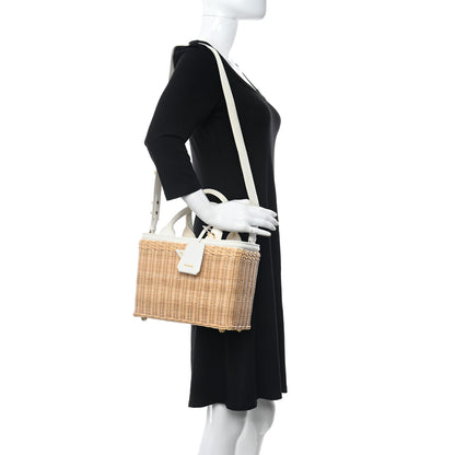 Prada Canvas Wicker Shoulder Bag White Tan 2 of 14