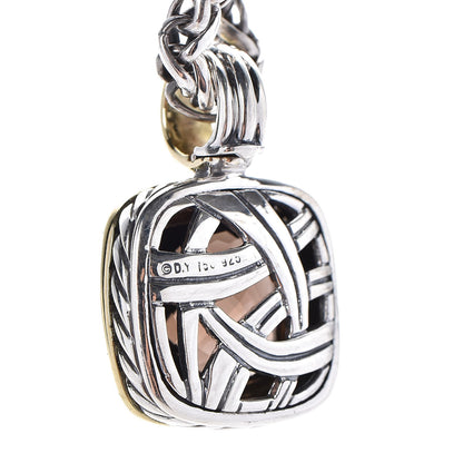 David Yurman Sterling Silver 18K Yellow Gold Smoky Quartz Diamond 14mm Albion Enhancer Wheat Chain Necklace 5 of 7