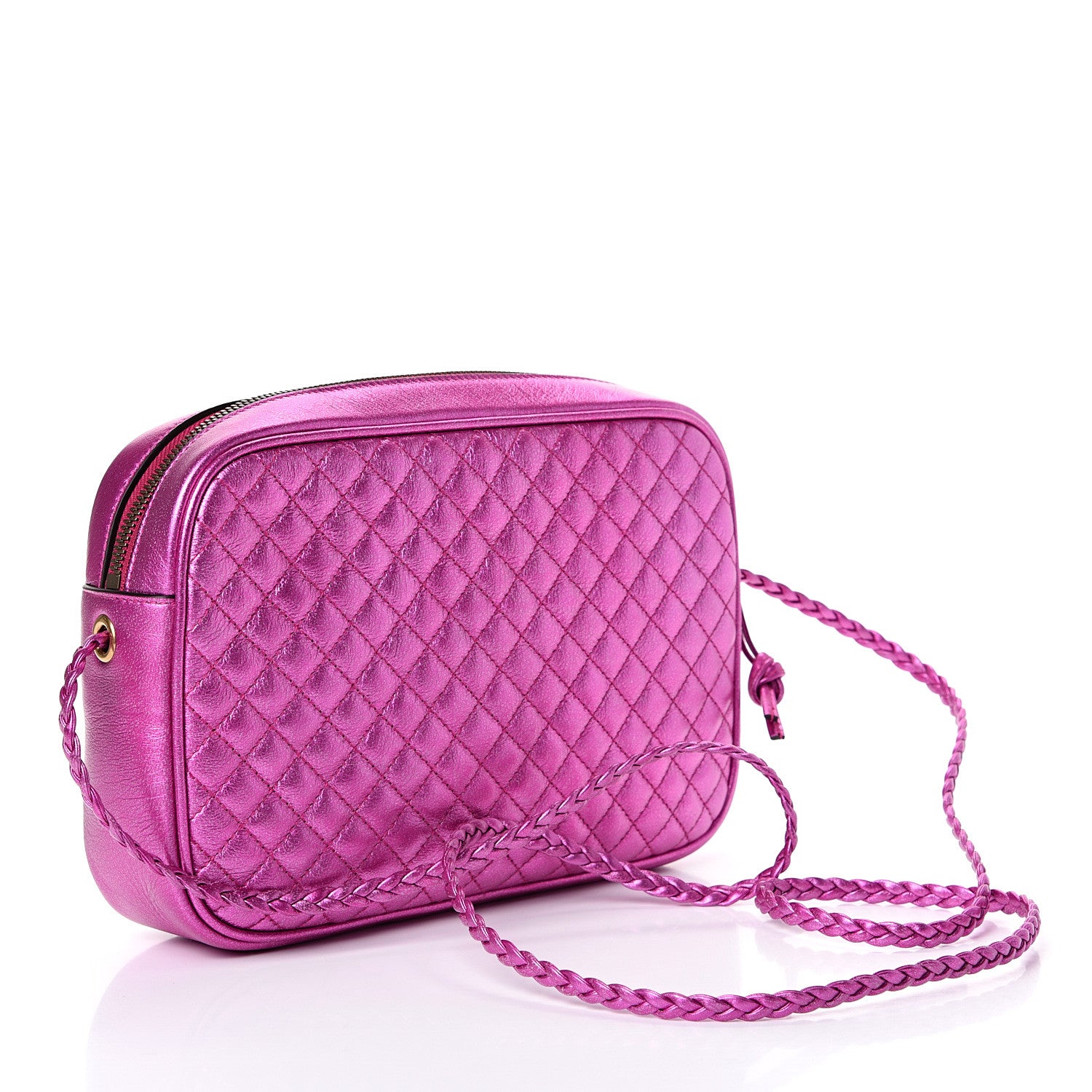 Gucci Laminated Nappa Trapuntata Small Zumi Shoulder Bag Fuxia 2 of 9