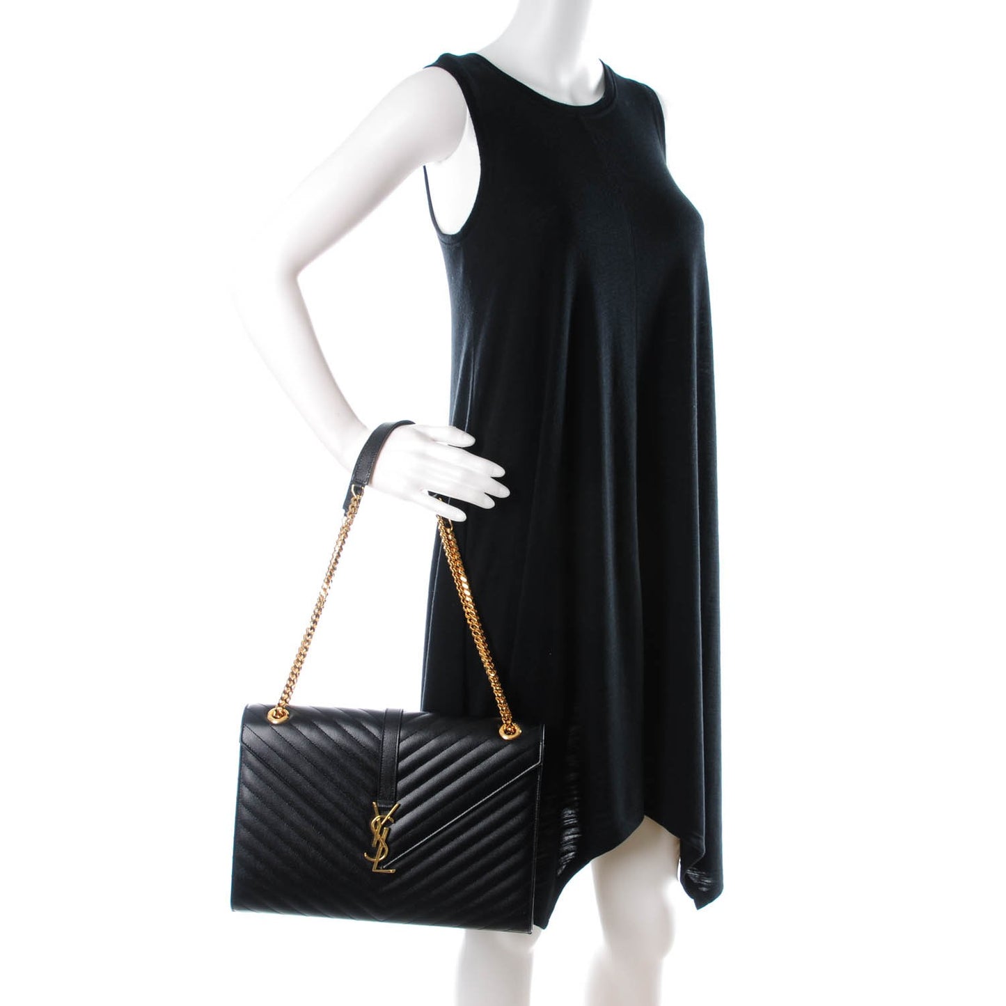 Grain De Poudre Matelasse Chevron Large Monogram Satchel Black