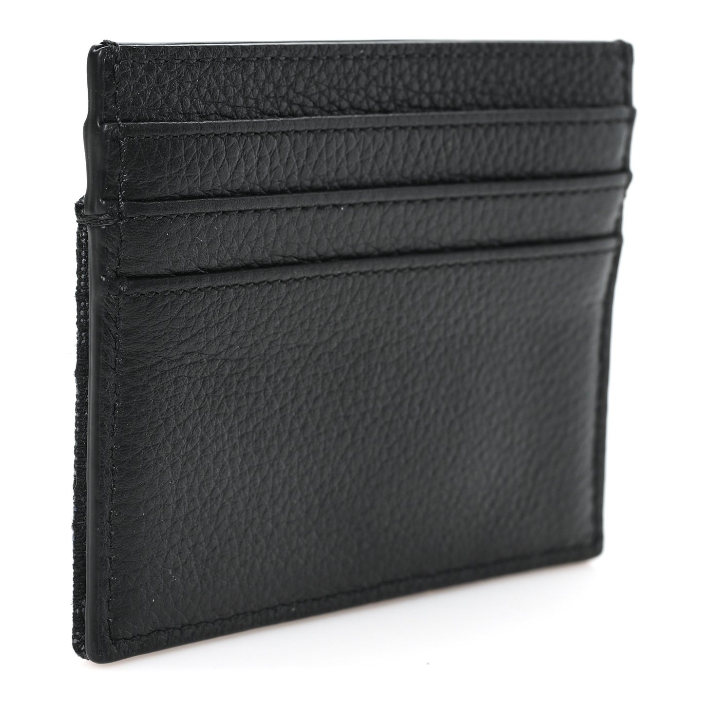 Oblique Grained Calfskin Marquetry Saddle Card Holder Black