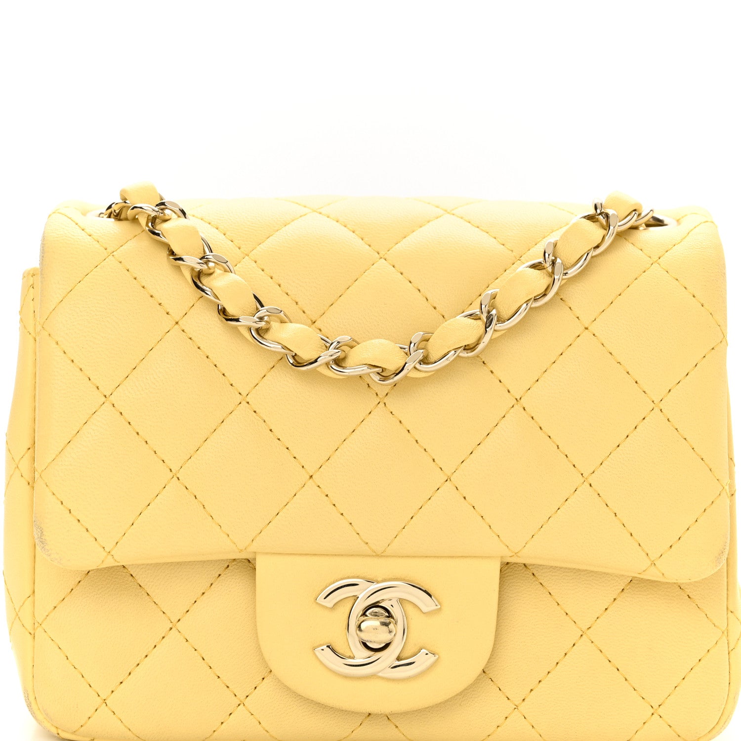 Chanel Lambskin Quilted Mini Square Flap Light Yellow 8 of 19