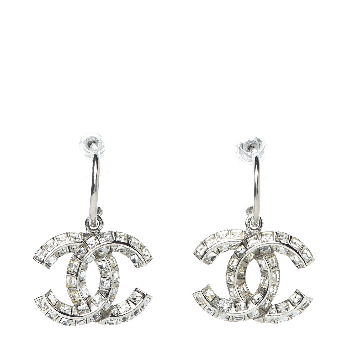 Baguette Crystal CC Dangle Earrings Silver