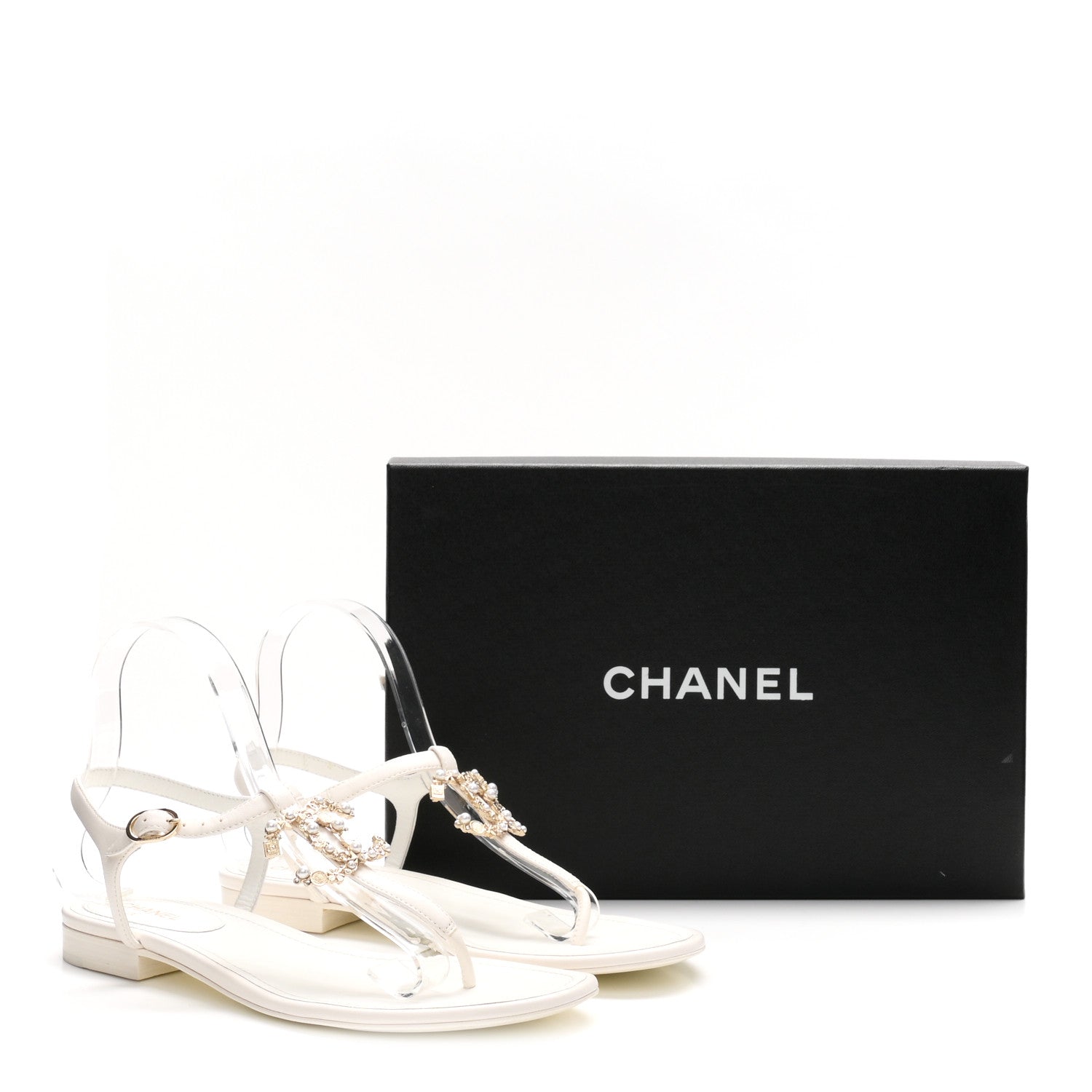 Chanel Lambskin Pearl Crystal CC Thong Sandals 39 White 9 of 9