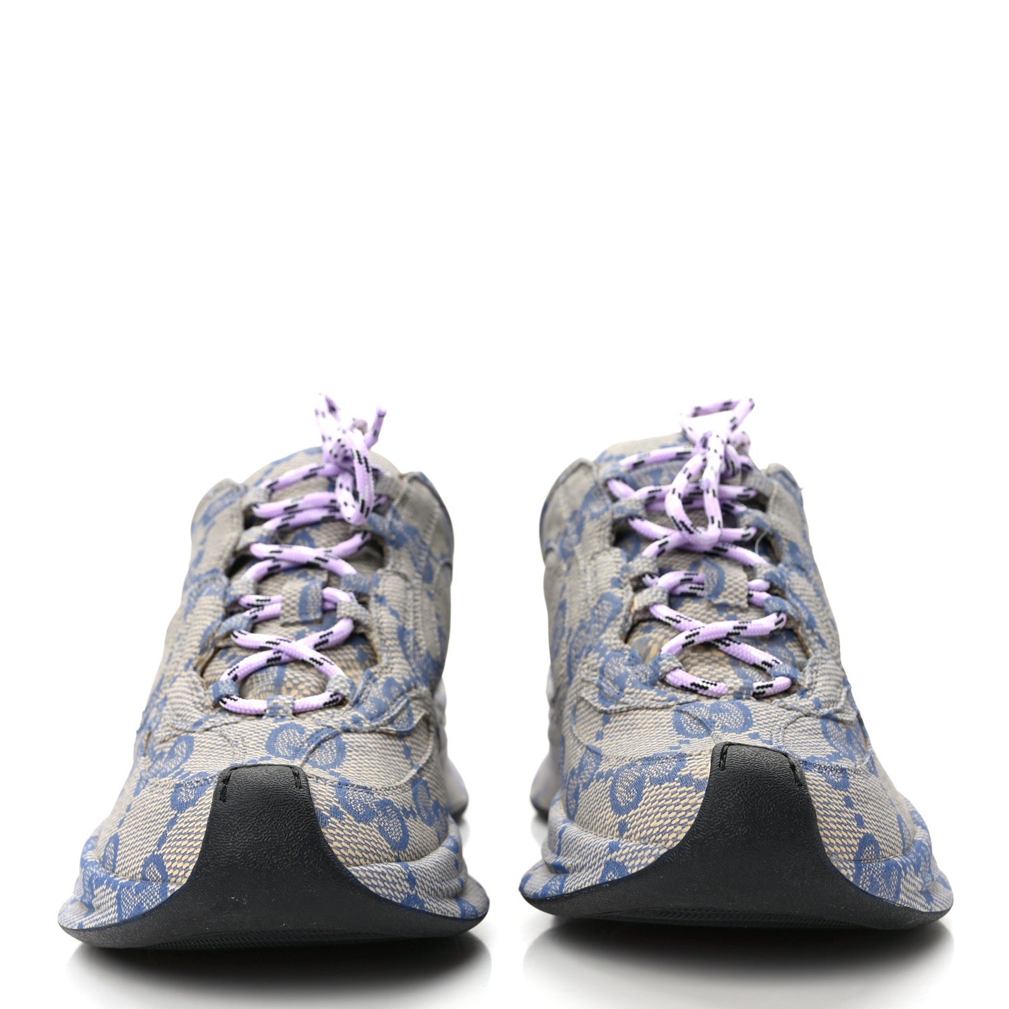 Ultralight Plume Calfskin Monogram Printed Womens Gucci Run Sneakers 37 Beige Blue