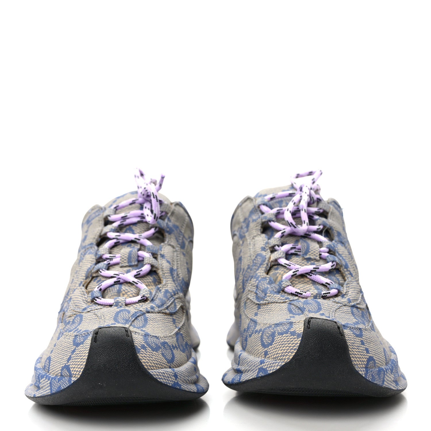 Gucci Ultralight Plume Calfskin Monogram Printed Womens Gucci Run Sneakers 37 Beige Blue 2 of 10