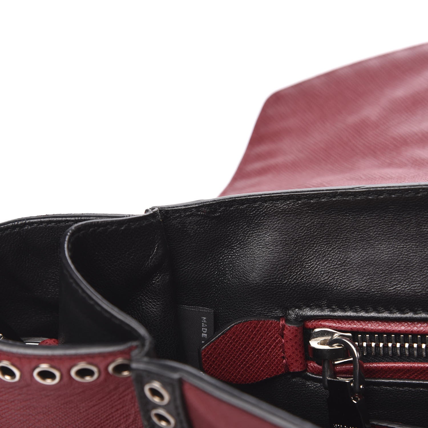 Prada Saffiano Embroidered Sound Twin Pocket Satchel Cherry Black 11 of 13