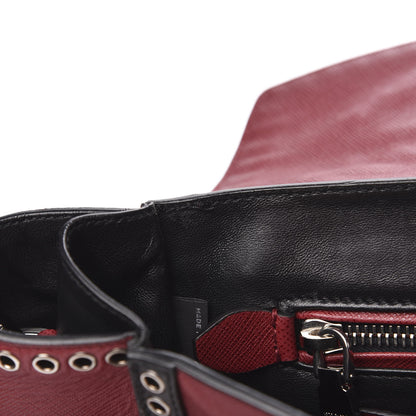 Prada Saffiano Embroidered Sound Twin Pocket Satchel Cherry Black 11 of 13