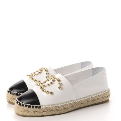 Chanel Patent Calfskin Crystal CC Espadrilles 36 White Black 3 of 12