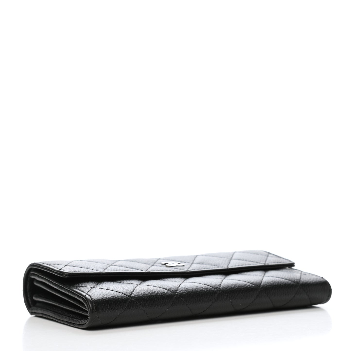 Caviar Quilted Large Gusset Flap Wallet Black