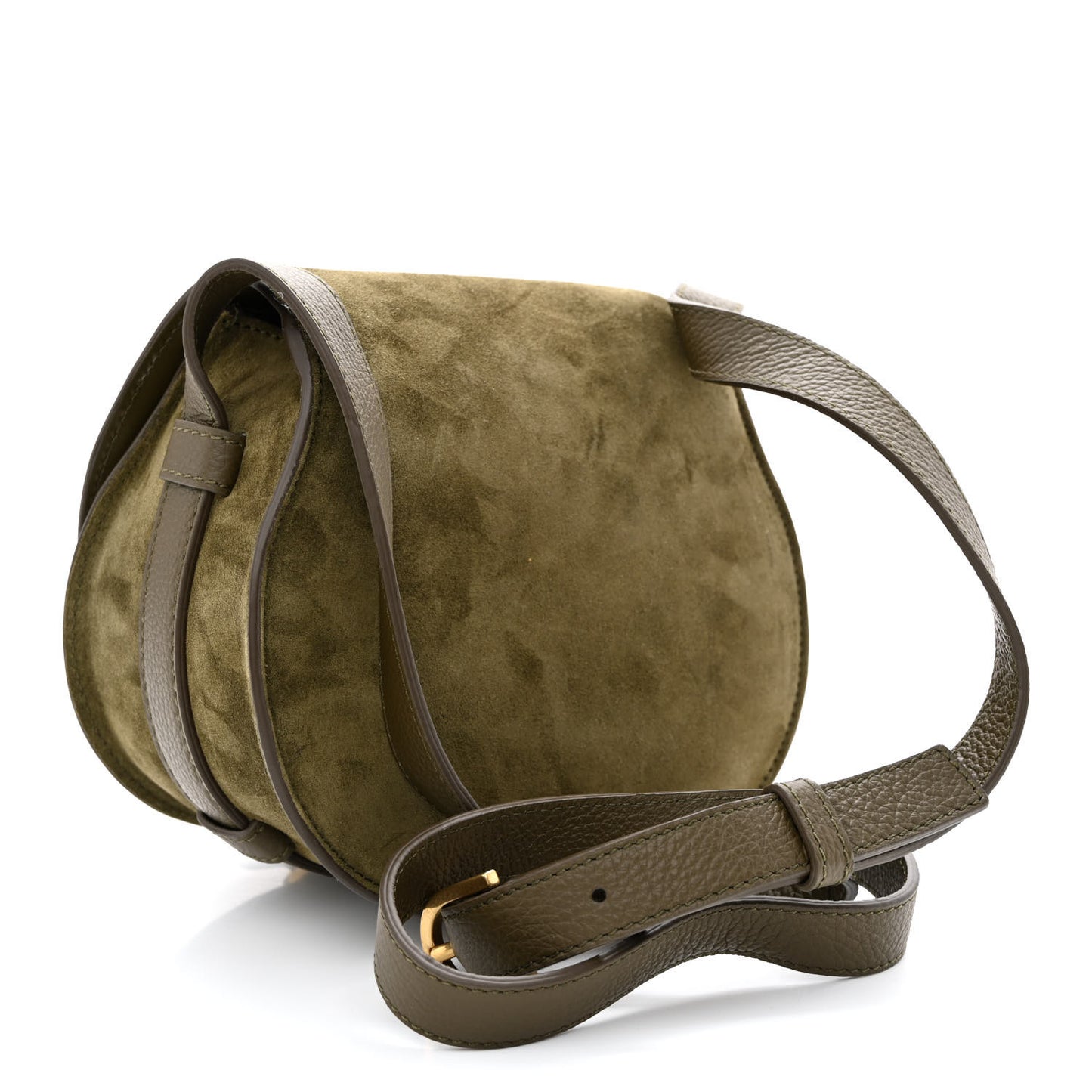 Suede Calfskin Small Marcie Saddle Bag Deep Olive