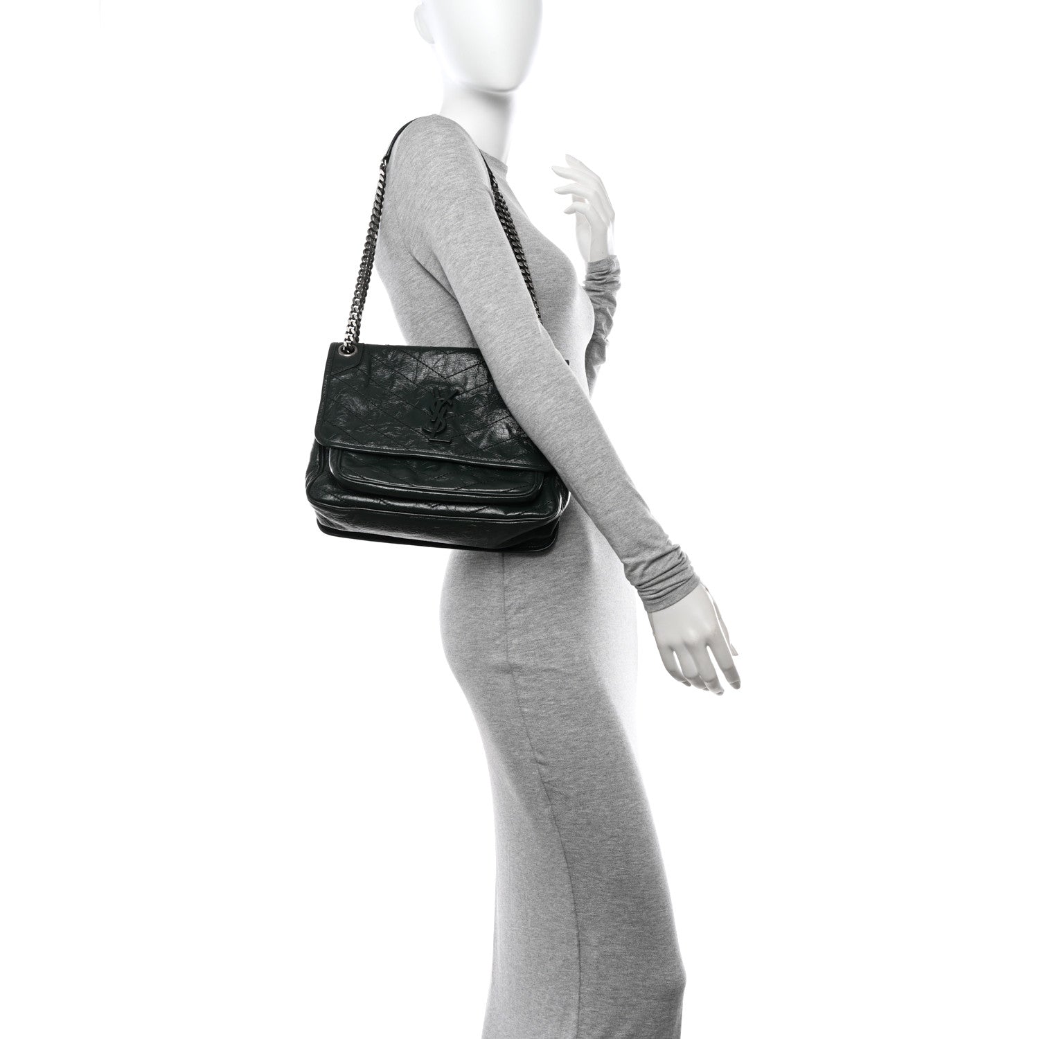 Saint Laurent Crinkled Lambskin Matelasse Monogram Medium Niki Chain Satchel Green 3 of 10