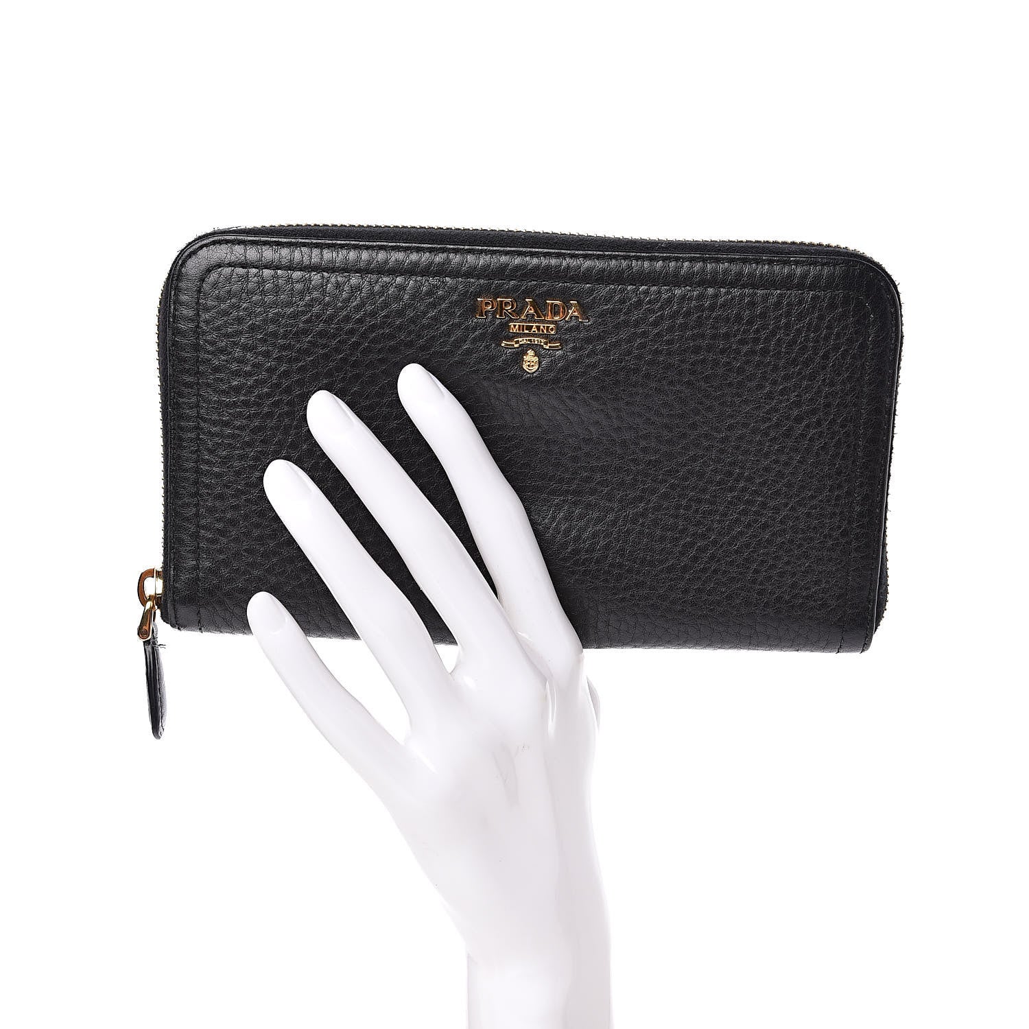 Prada Vitello Daino Zip Around Wallet Black 2 of 8