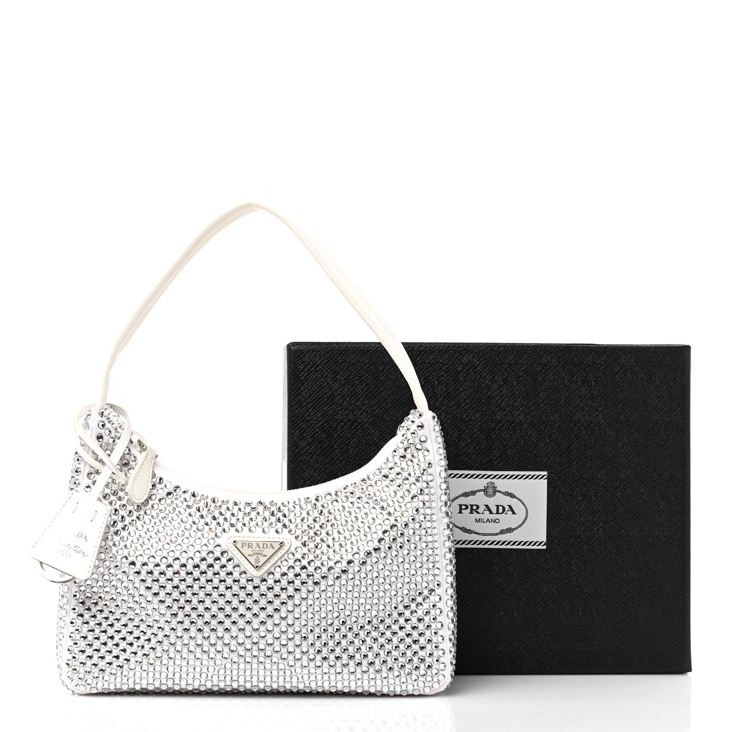 Satin Crystal Mini Re-Edition 2000 Bag White