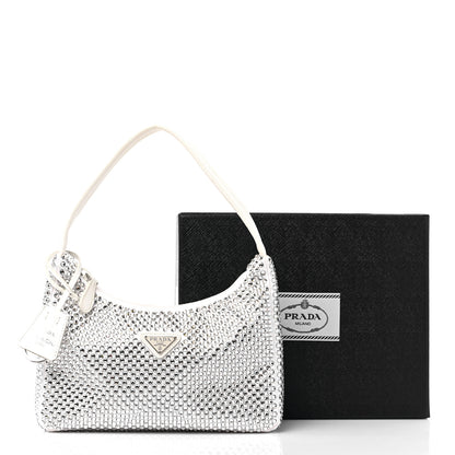 Prada Satin Crystal Mini Re-Edition 2000 Bag White 9 of 9
