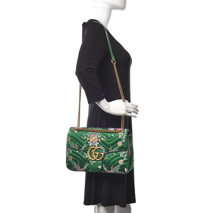 Gucci Jacquard Matelasse Floral Medium GG Marmont Shoulder Bag Green 2 of 17