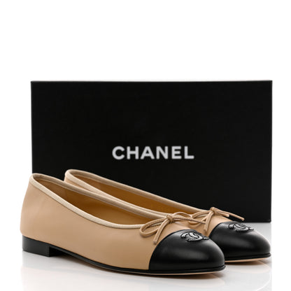 Chanel Lambskin Cap Toe Ballerina Flats 39.5 Beige Black 9 of 9