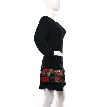 Fendi Zucca Snakeskin Crystal Flower Applique Baguette Tobacco Multicolor 3 of 8