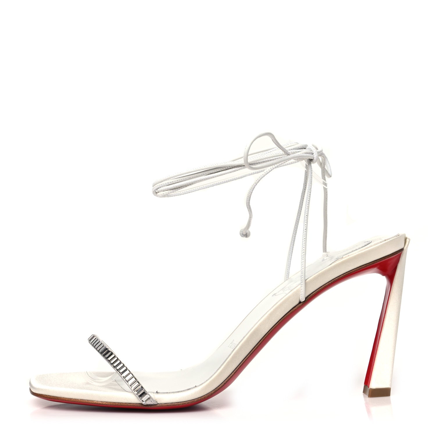 Christian Louboutin Crepe Satin Suede Condora Lacestrass 85 Sandals 38.5 Ivory 1 of 9