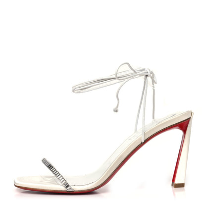 Christian Louboutin Crepe Satin Suede Condora Lacestrass 85 Sandals 38.5 Ivory 1 of 9
