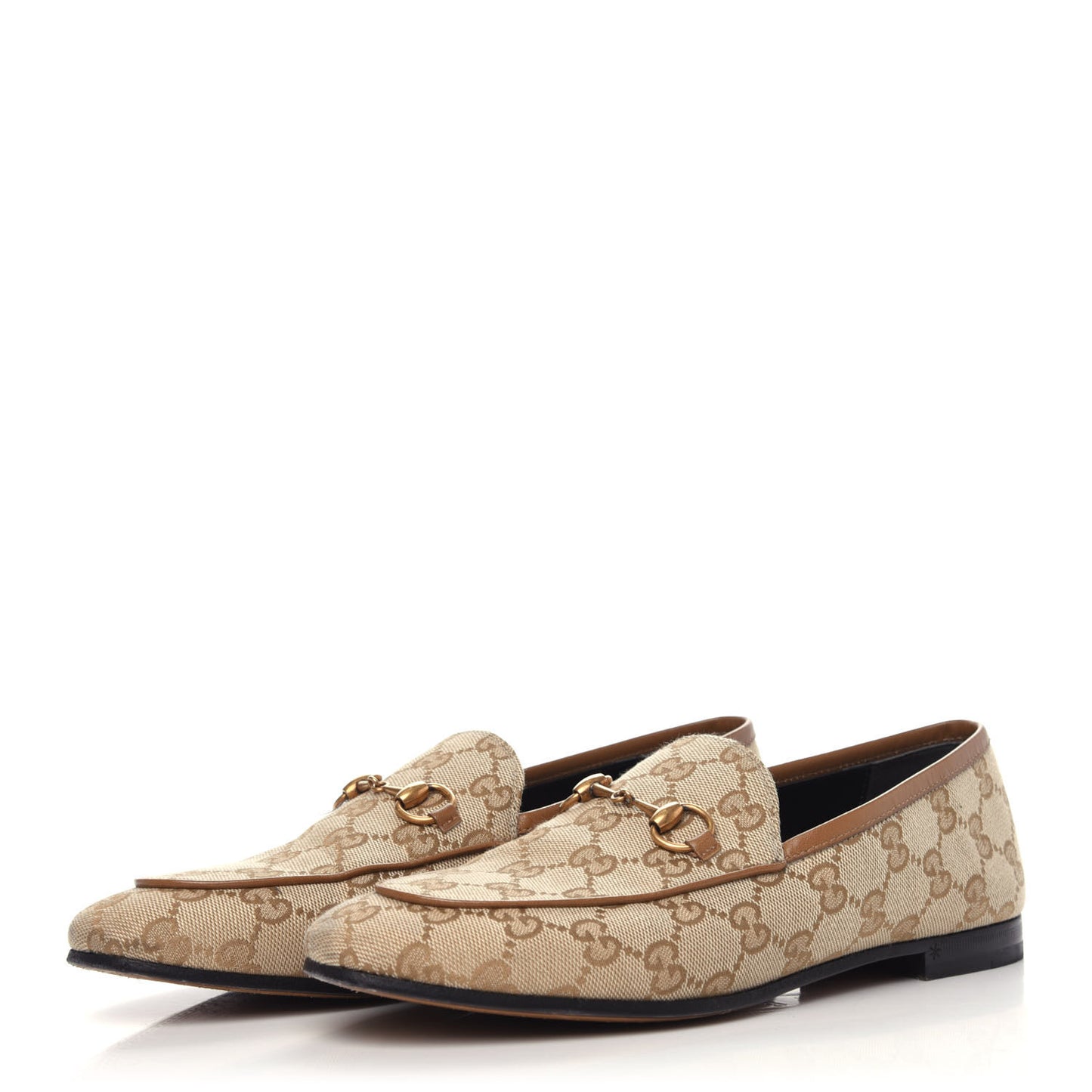Canvas GG Monogram Horsebit Womens Jordaan Loafers 37.5 New Sand Friky Taupe