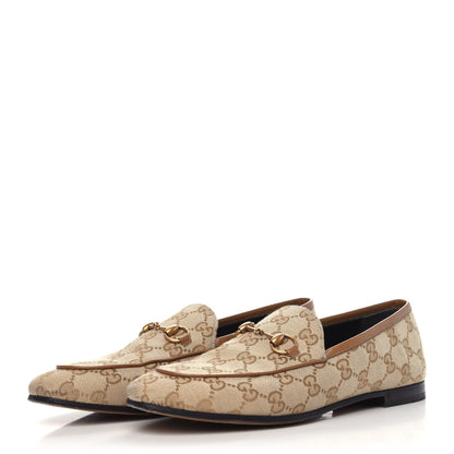 Gucci Canvas GG Monogram Horsebit Womens Jordaan Loafers 37.5 New Sand Friky Taupe 3 of 12