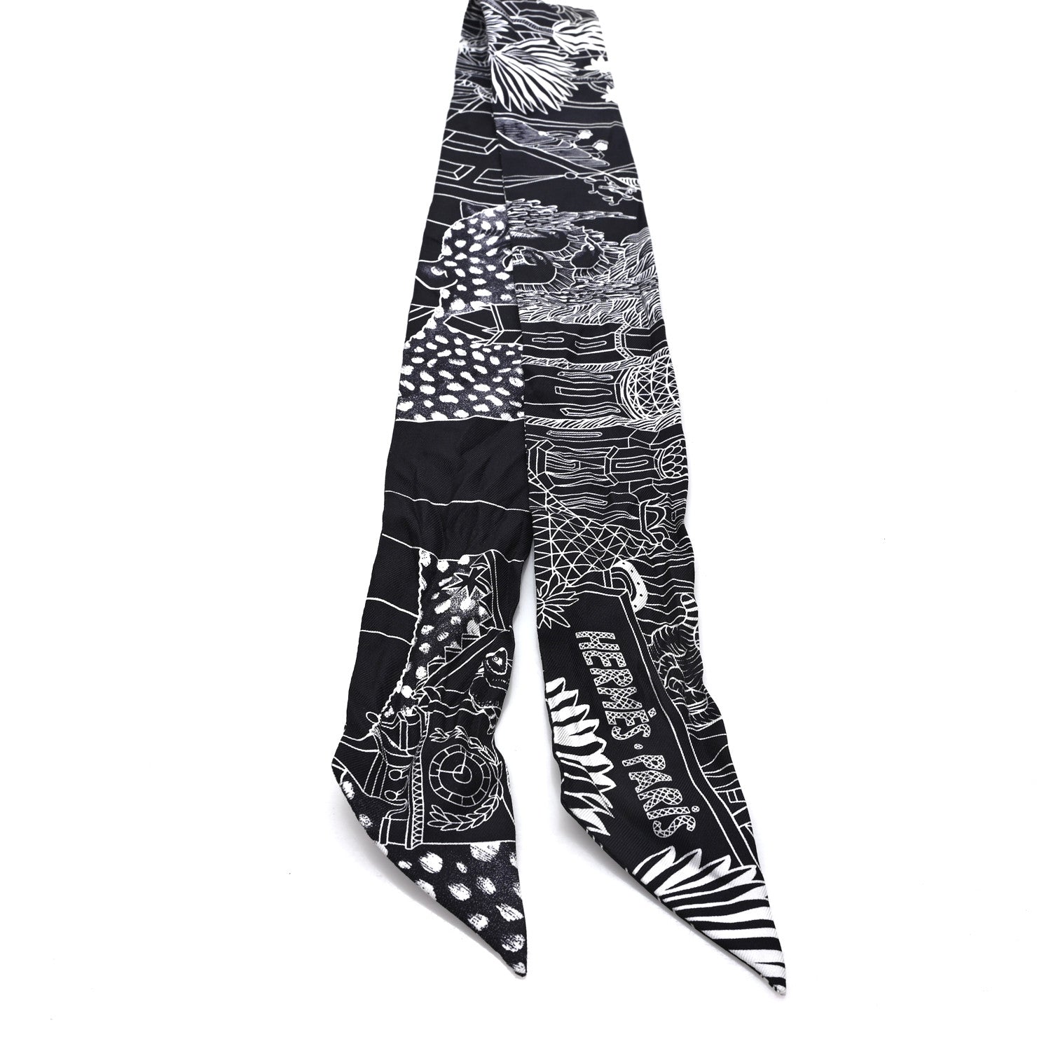 Hermes Silk Animapolis Twilly Black White 2 of 3
