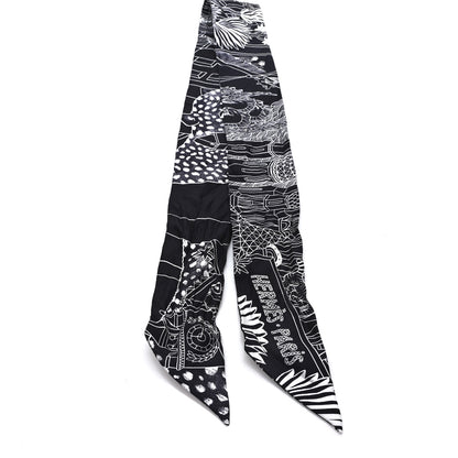 Hermes Silk Animapolis Twilly Black White 2 of 3
