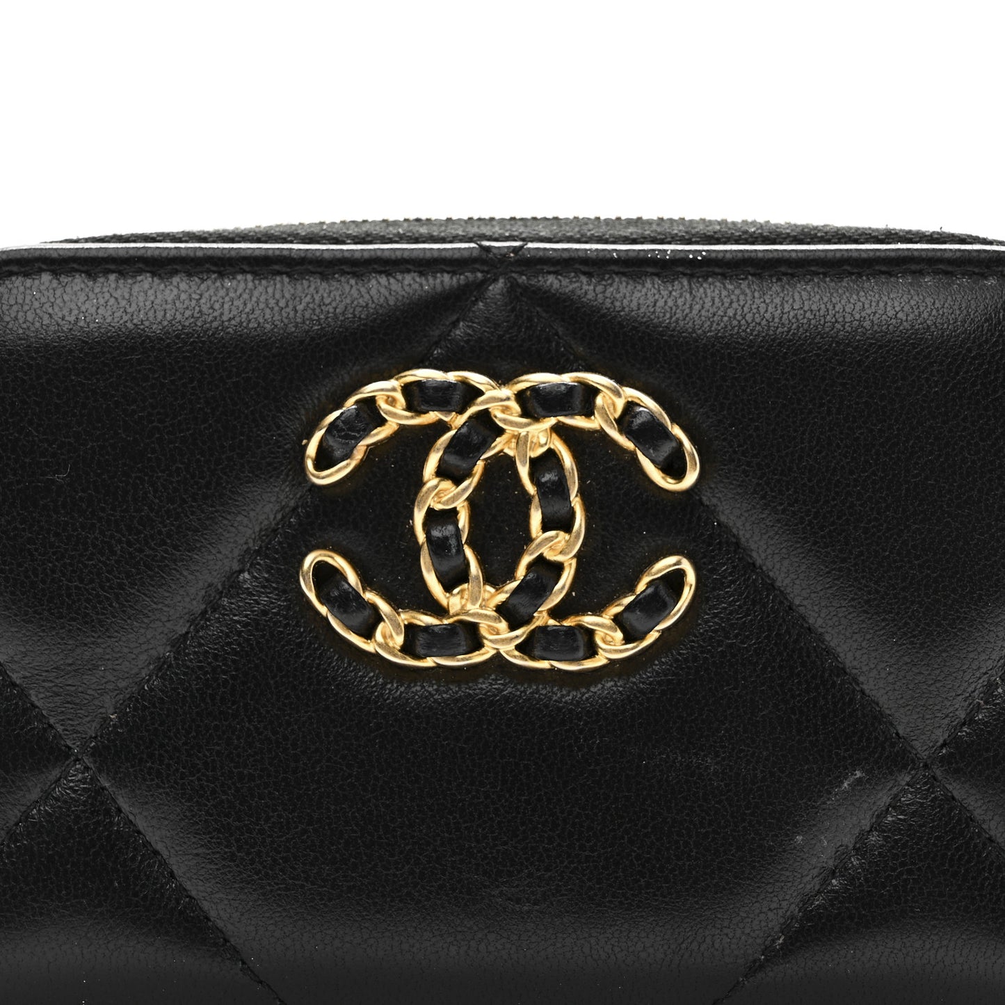 Lambskin Quilted Chanel 19 Zip Around Coin Purse Wallet Black