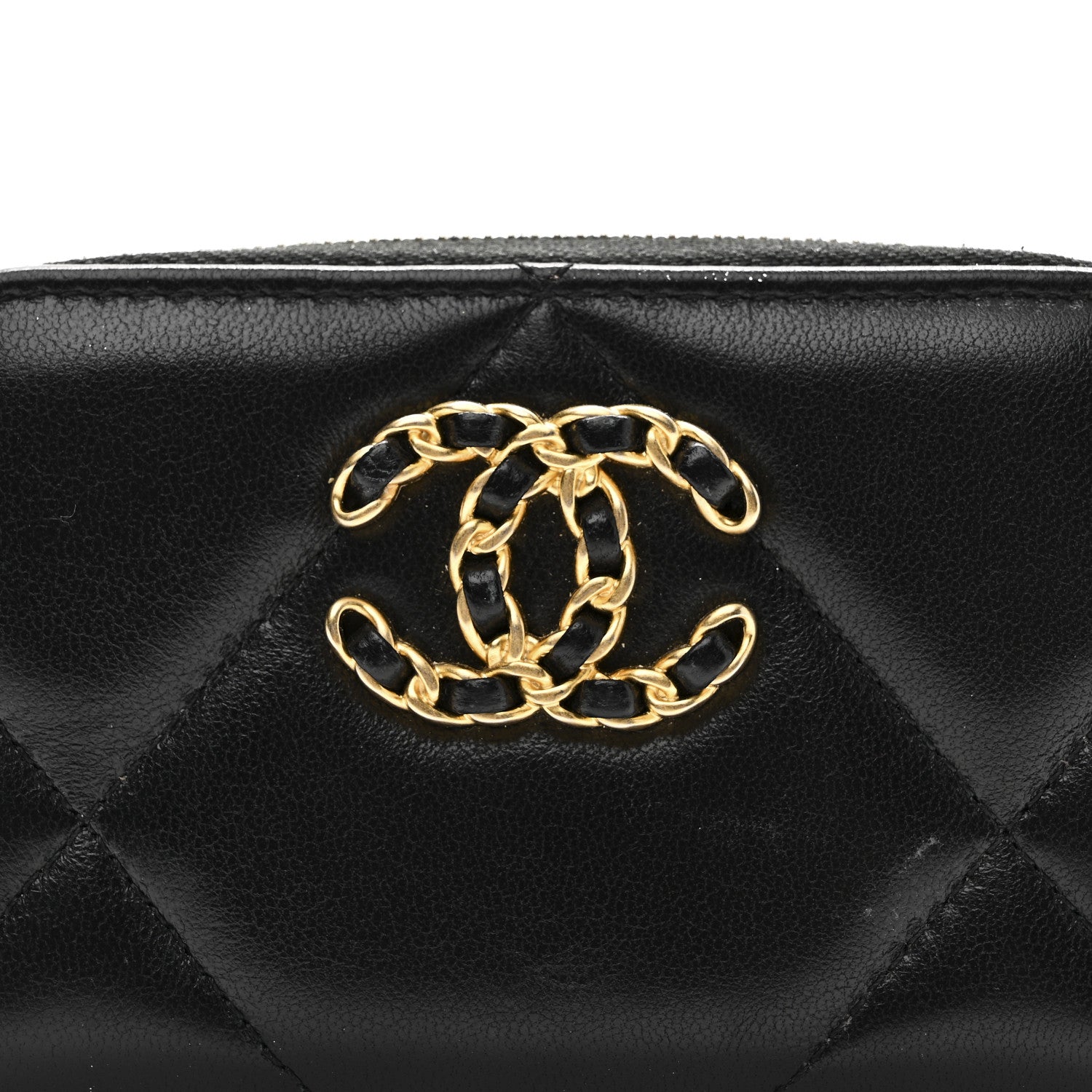 Chanel Lambskin Quilted Chanel 19 Zip Around Coin Purse Wallet Black 8 of 9